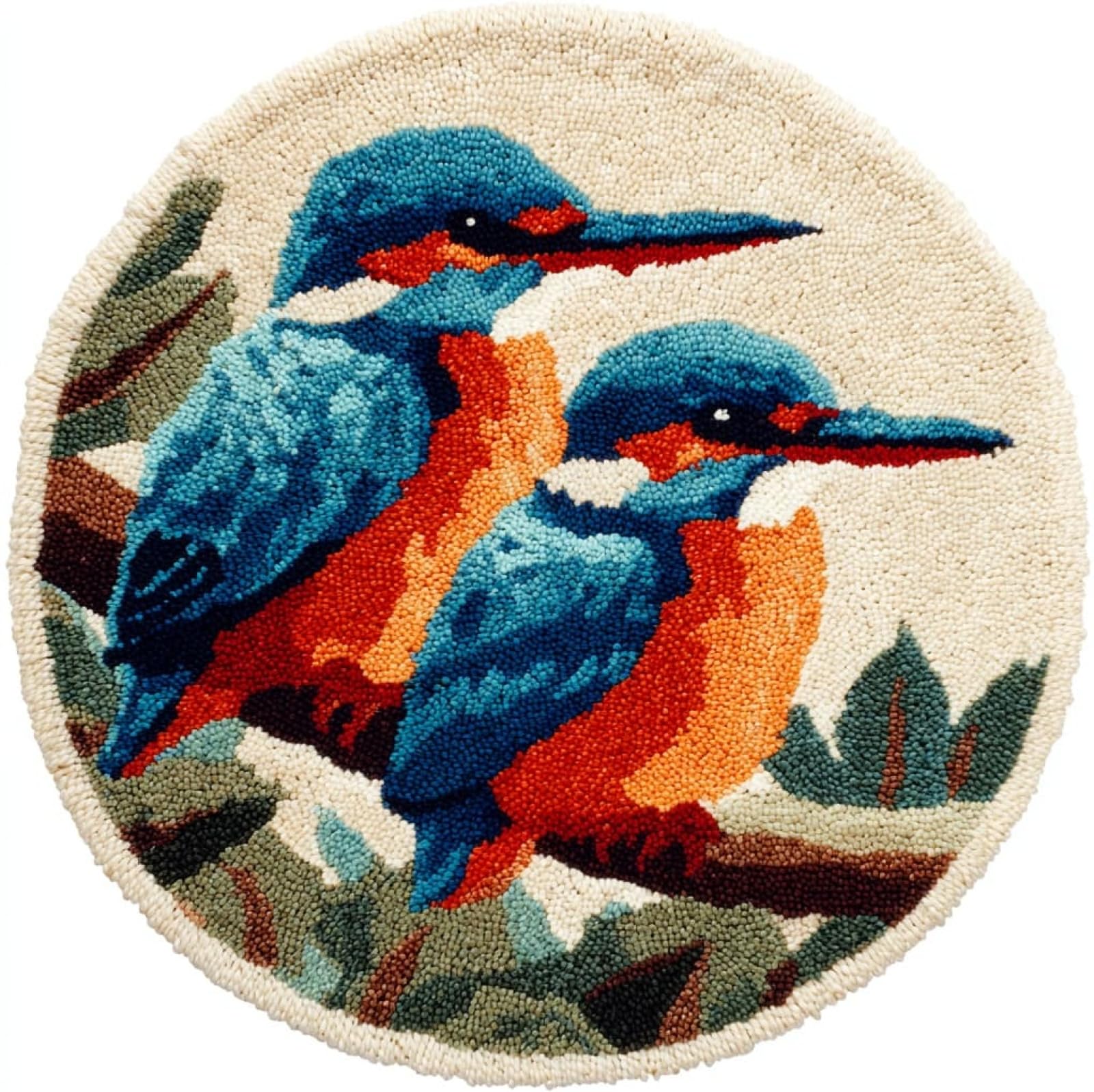 WallustrioaW Latch Hook Kits for Kids and Adults,Two kingfishers,DIY Latch Hook Rug Kit,Carpet Making Crochet Needlework Crafts for Home Decor,50x50cm