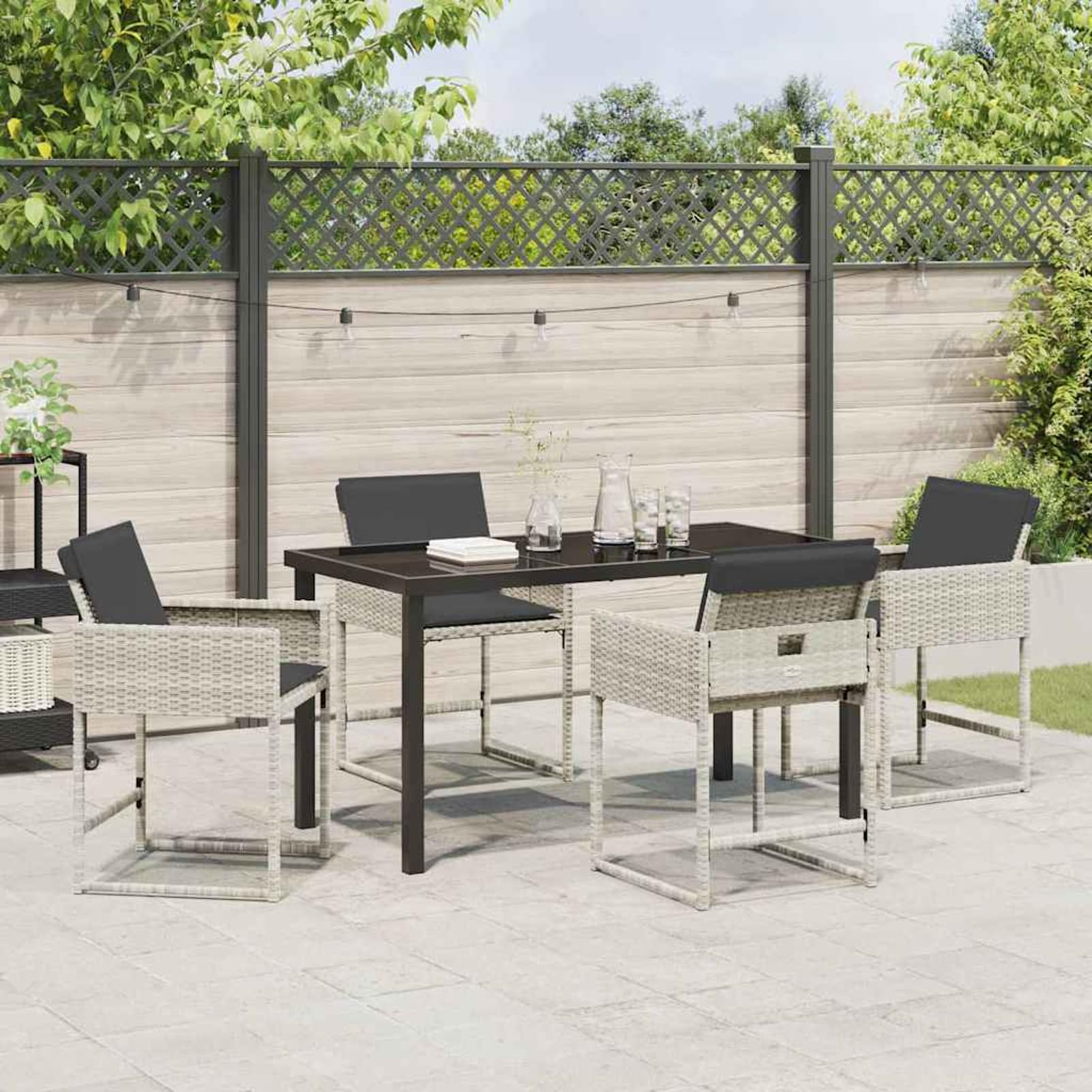 Tidyard Set da Pranzo per Giardino 5 PCS, Elegante in Polyrattan Grigio Chiaro con Vetro per Cene all'Aperto