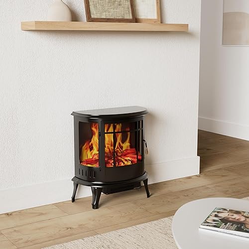 Miniatura 2 de LifePlus - Calentador de chimenea eléctrico, 25 pulgadas, independiente con efecto de llama bailarina realista, termostato, protección contra