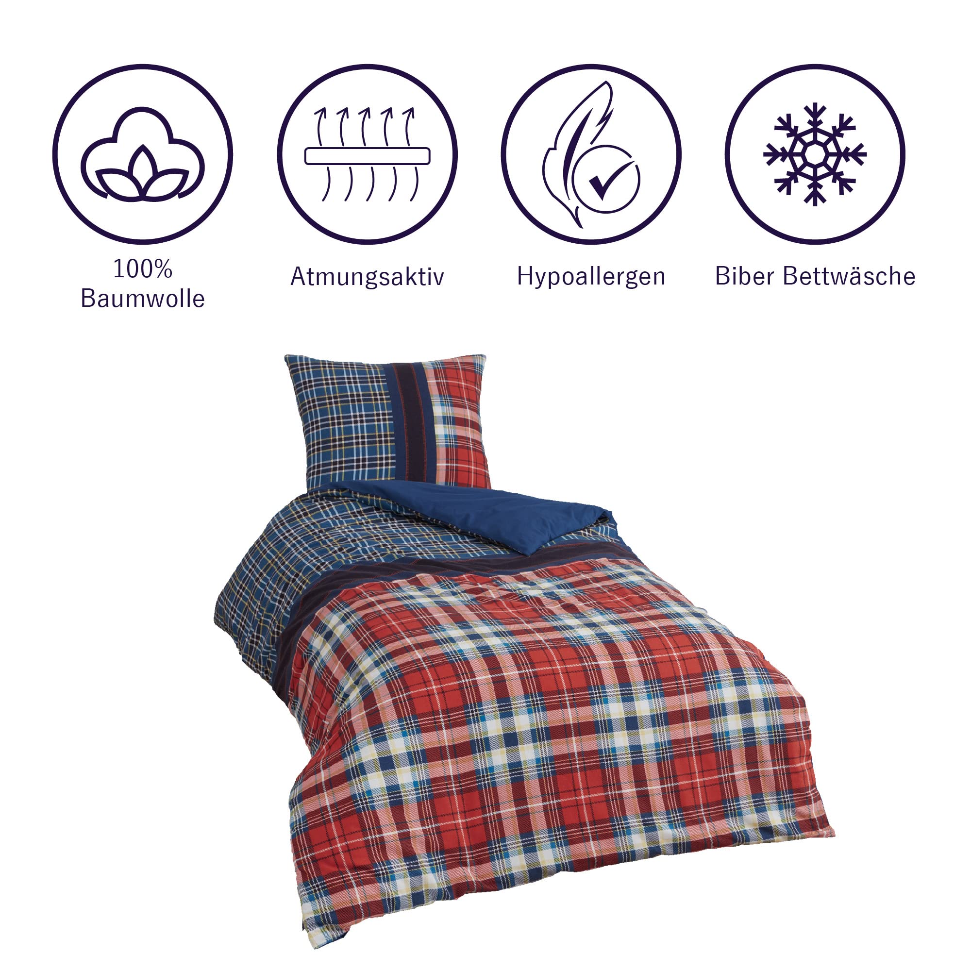 Brielle Bettwäsche aus 100% Baumwolle 155 x 220 cm - Bettwäsche-Set Biber Karo Design, hohe Qualität, weich, einfarbig mit Öko-Tex-Zertifizierung