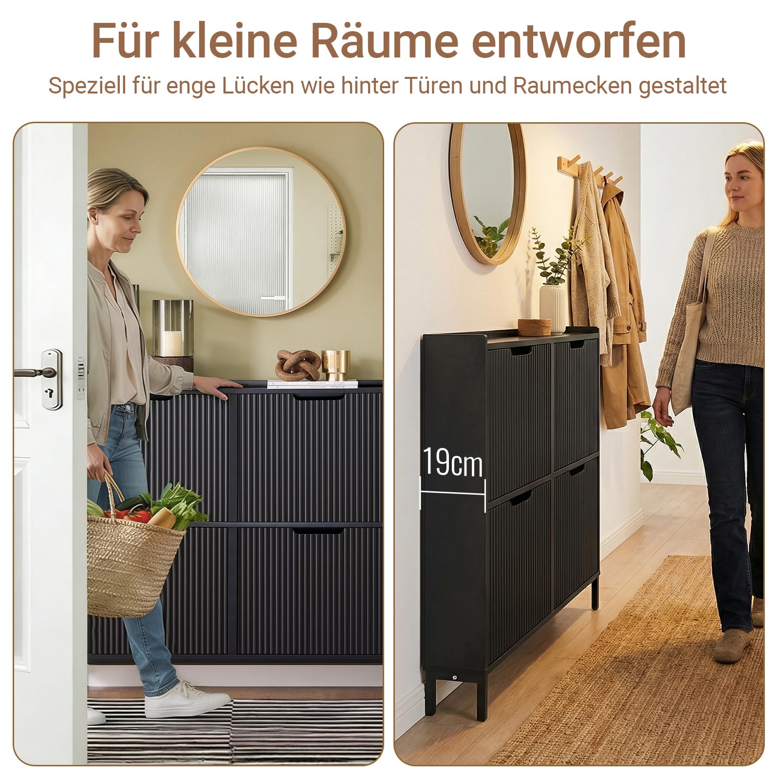 SoBuy Schuhschrank Schmal - Schuhkipper Schmal mit 4 Türen - Ideal für Enge Flure, Eingangsbereich oder Schlafzimmer - Schuhschrank Schwarz - B100 x T19 x H91 cm - FSR177-L-SCH