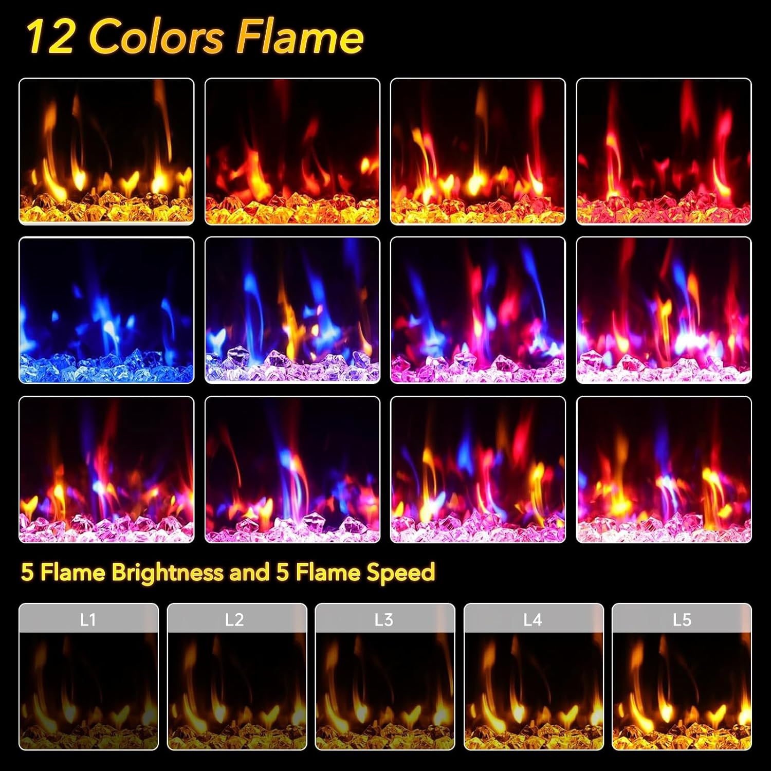 60 inch Upgraded Electric Fireplace-Ultra Narrow Bezel and Simulated Flame Fireplace, Ultra Large Flame Display, 750W/1500W, Remote Control, Recessed/Freestanding for Living Room, Bedroom