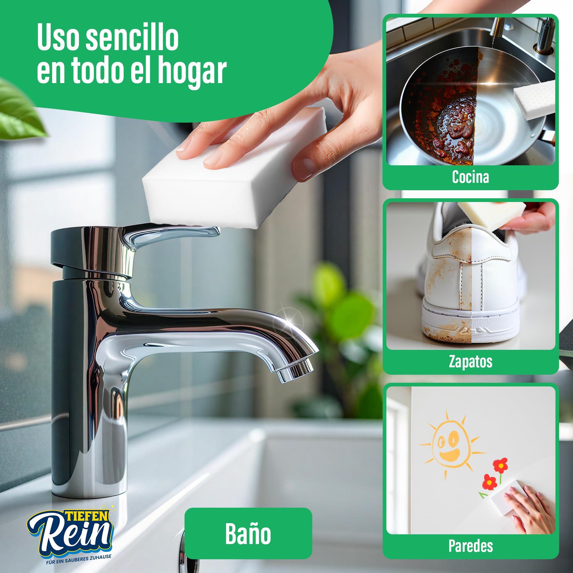 2.5X más Vida útil | Borrador Magico de Suciedad 2 Piezas - Esponja Magica | Esponja de melamina Extra Duradera | La Magic Cleaner Elimina la Suciedad de Paredes, Zapatos, cocinas y baños — view 2