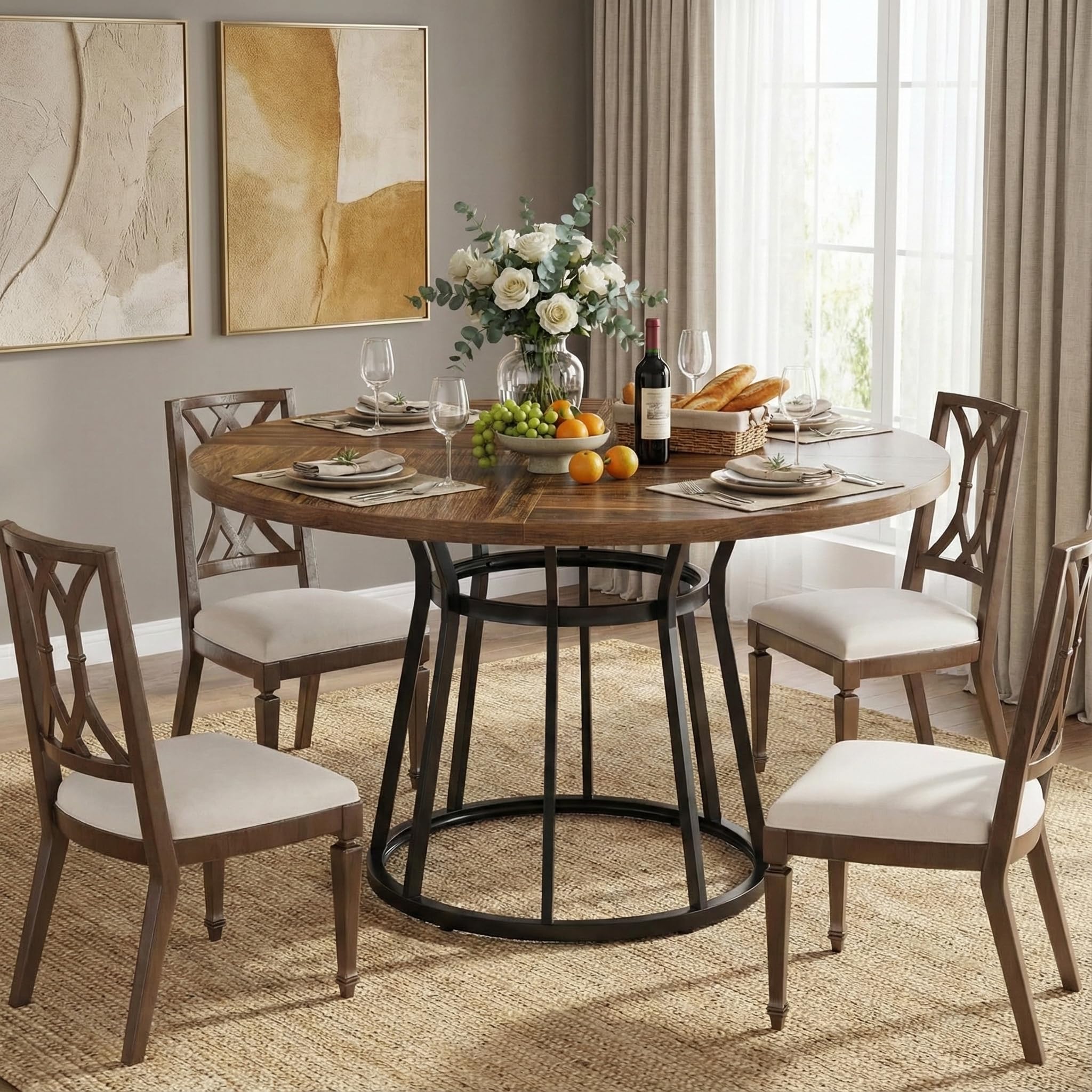 Lailang Mesa de comedor redonda de 120 cm, mueble de comedor, mesa de madera, mesa de comedor ahorra espacio, mesa de salón moderna, mesa de reuniones para oficina, 120 x 120 x 75 cm