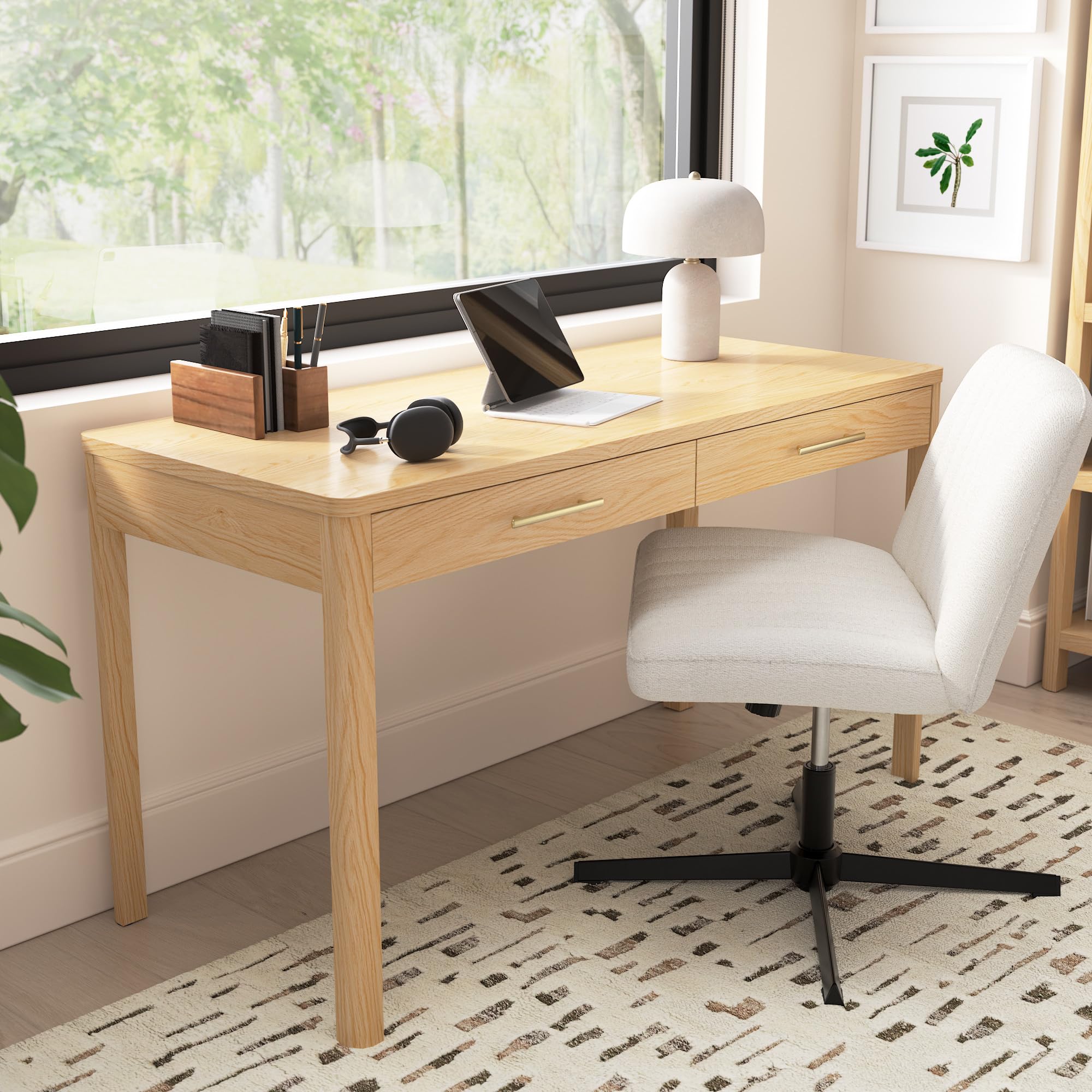 Photo 1 of Bush Home Vera 54W Writing Desk, Home Office Furniture, Vera Collection, Natural White Oak
