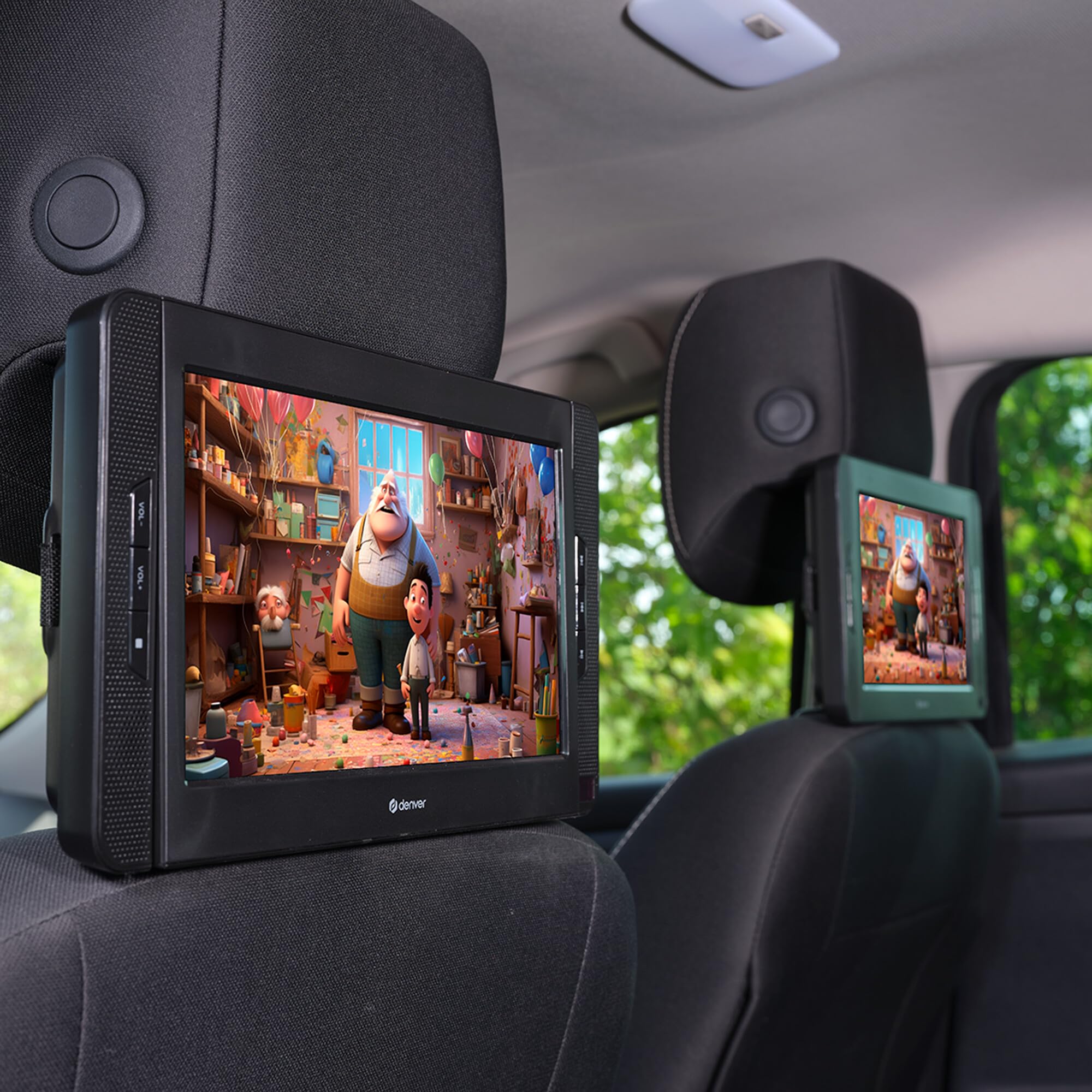 Denver Lecteur DVD Portable Voiture - 10'' - Deux écrans - Chargeur de Voiture - Carte SD et Port USB - Télécommande Incluse - MTW1098