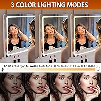 Vista 143 de Hasipu - Espejo de tocador con luces LED, espejo iluminado de maquillaje de 28 x 20 pulgadas, con 3 modos regulables, control por pantalla táctil