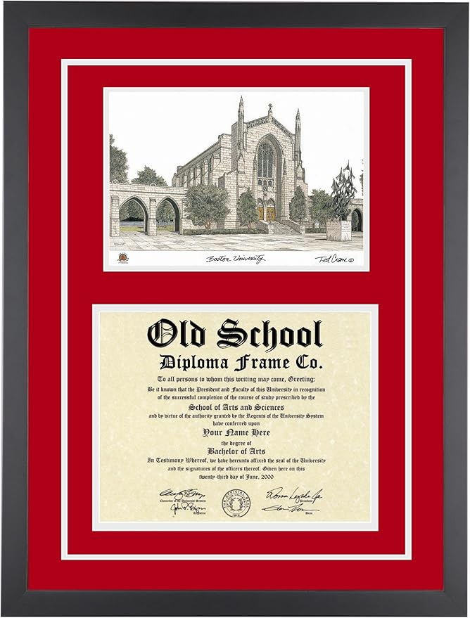 BOSTON UNIVERSITY Diploma Frame with Artwork in Standard Black Frame