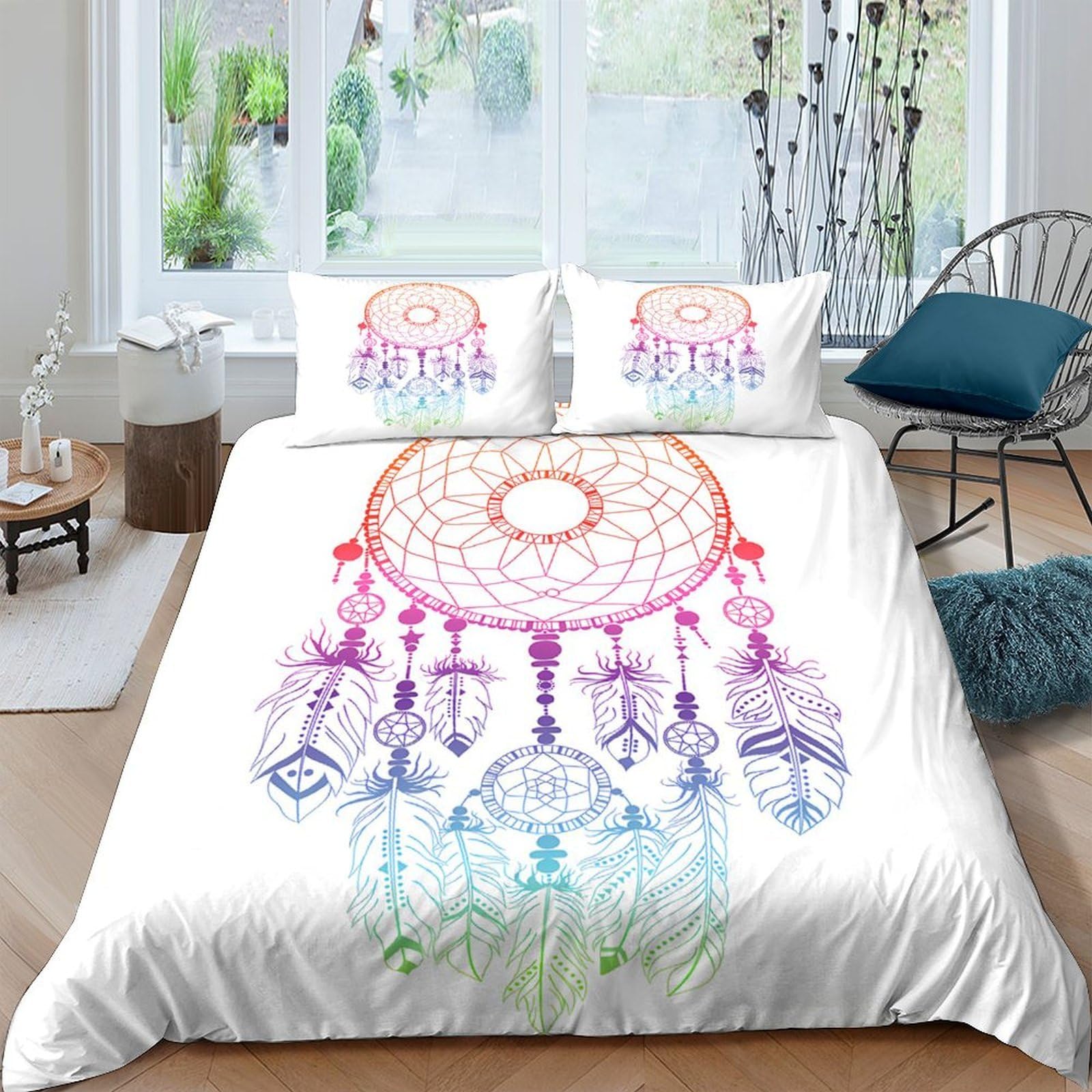 Ctjqhvkz Style-1 3D Printed Dreamcatcher Fitted Sheet Microfiber Colourful Boho Mandala Mattress Cover Bedroom Decor Machine Washable Single（135X200cm）