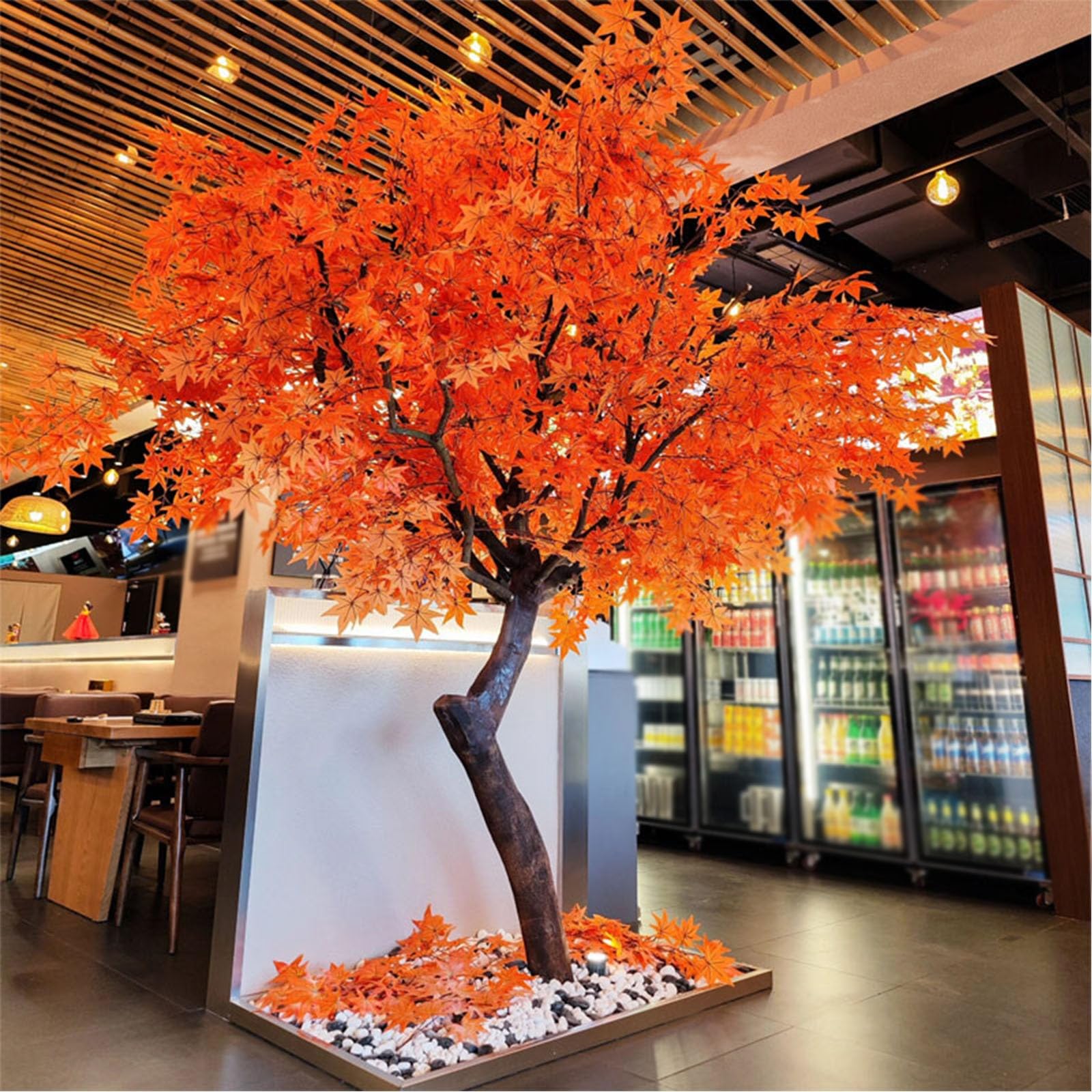 Grande Acero Rosso Artificiale Realistico, Albero Autunnale Decorazione Interna per Casa, Portico, Ufficio, Soggiorno e Paesaggio.(200x200cm/6.6x6.6ft)