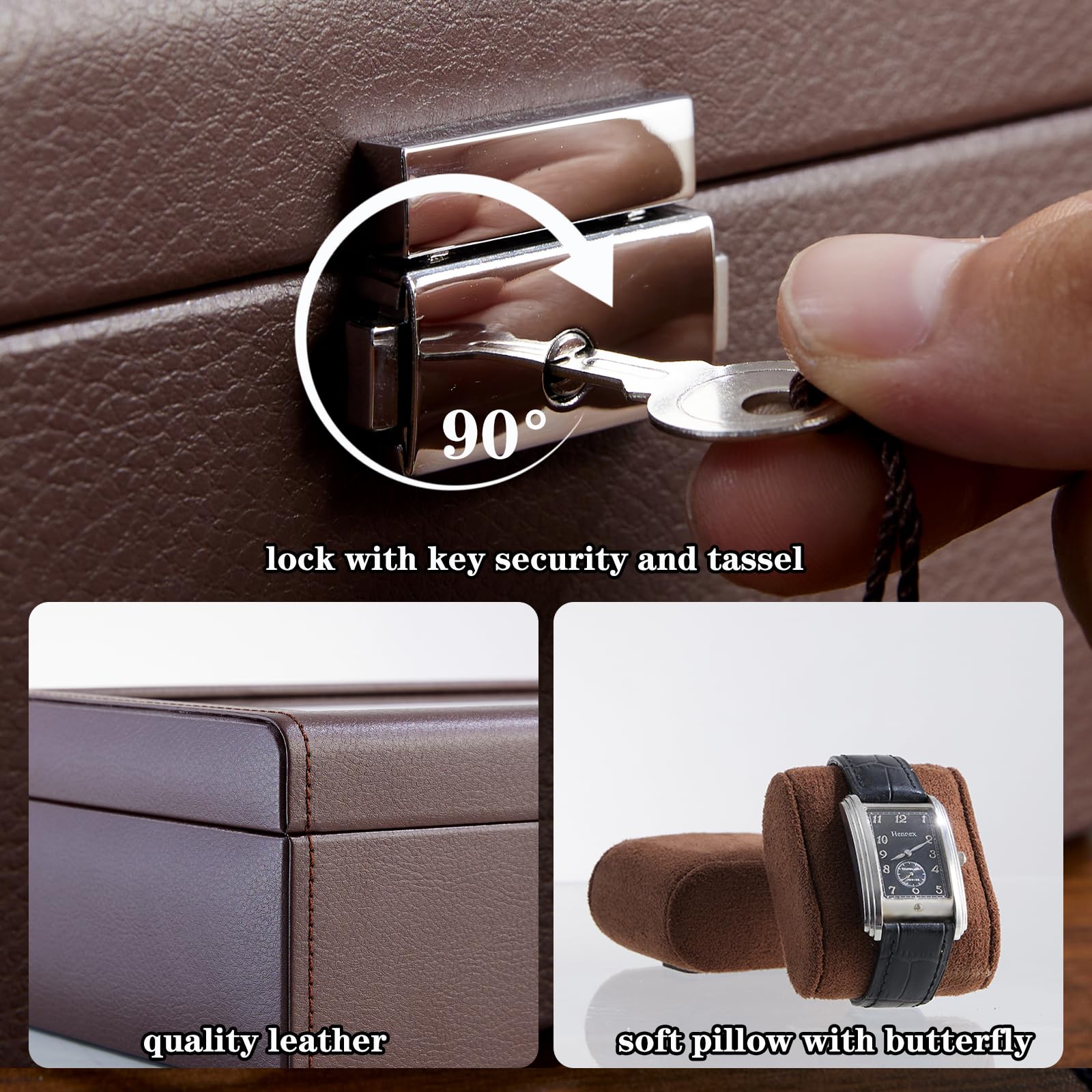 Watch Box Organizer for Men – Watch case 6 Slot Leather Storage holder, Mens Watch Jewelry Case with Display Lid Durable Watch Organizer and Collection Travel Box(Brown)