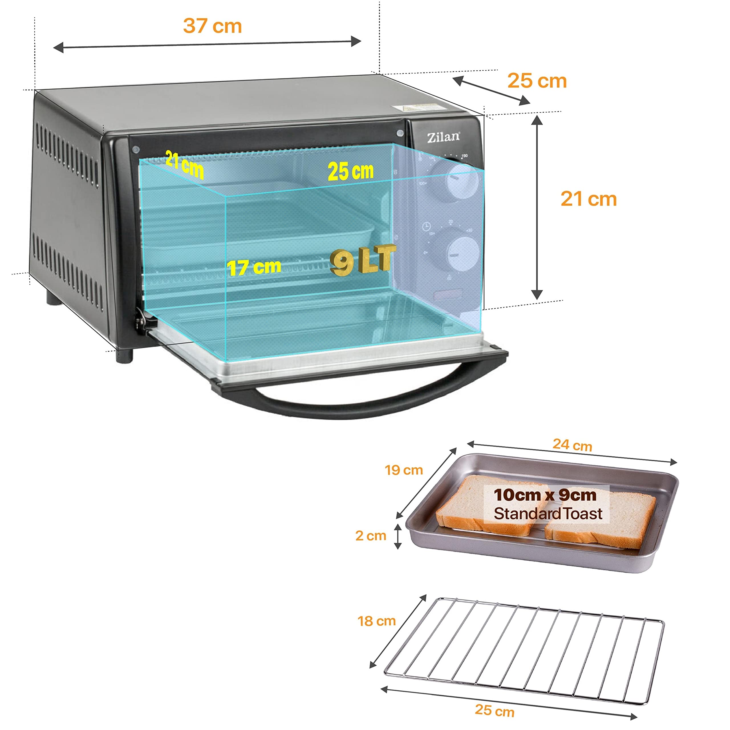 Mini Backofen 9 Liter | 60 min Timer | 800 Watt | 100°-230°C | Minibackofen | Backofen | Mini Oven | Camping Ofen | Kleiner Backofen | Kleiner Ofen