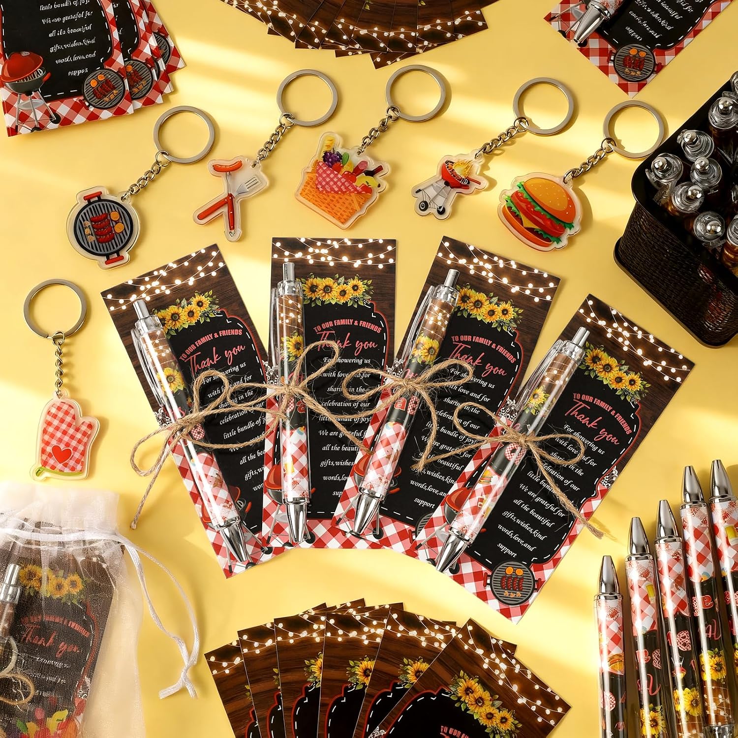 145 Pieces BBQ Baby Shower Gifts for Guest It's a Baby Q Ballpoint Pens and Keychains Favors Bulk Retractable Baby Shower Pens Gender Reveal Greeting Cards Souvenirs Prizes