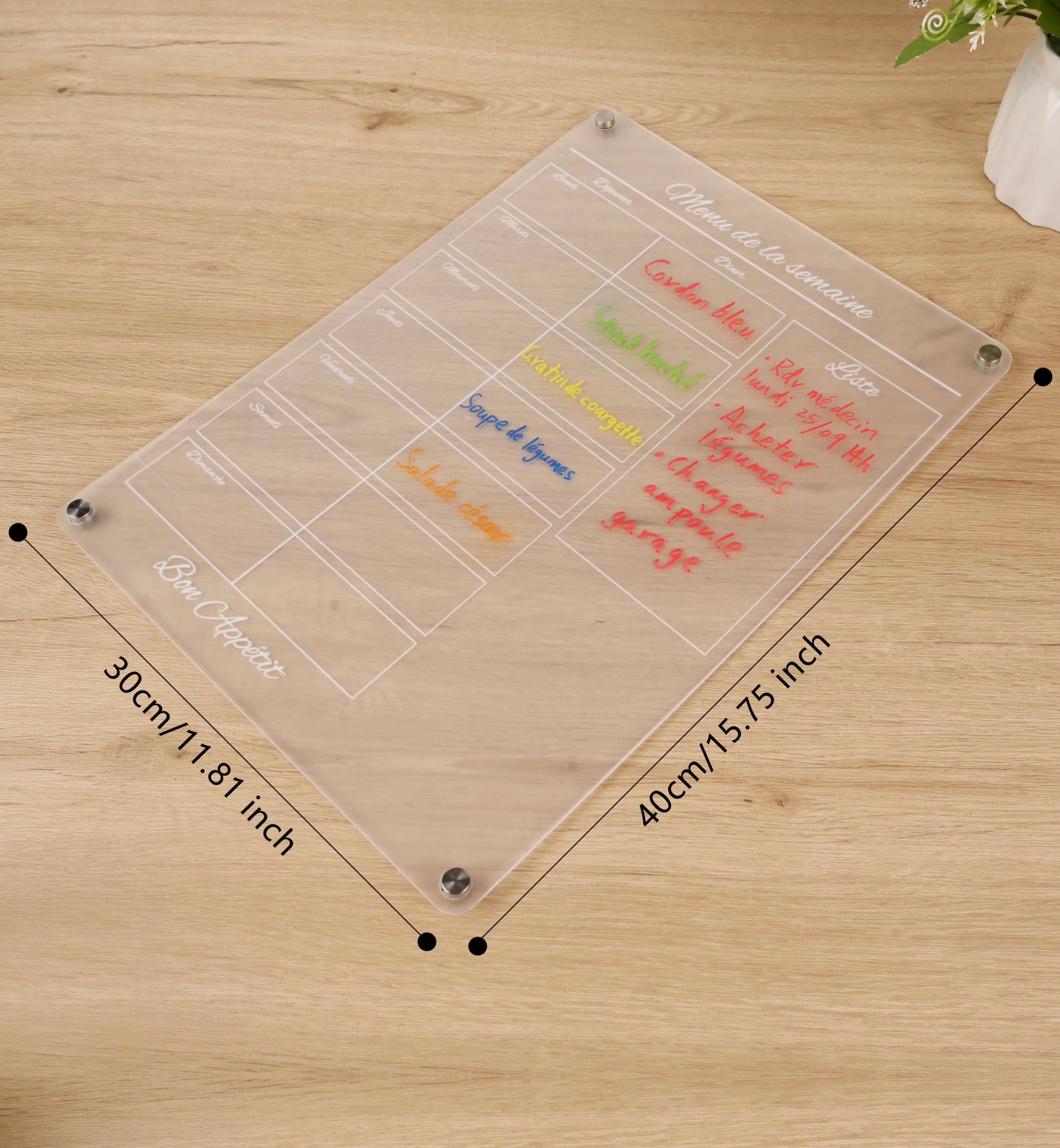Calendrier Magnétique Frigo Semainier Effaçable 30x40 Cm - Organisateur Familial En Français Avec 6 Feutres, Aimants Puissants & Accessoires