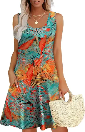 WEESO Women's Summer Dresses Loose U-Neck Sleeveless Sundresses with Pockets