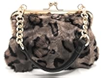 Chunxiao Luxury Mink Fur Clutch Purse with Kisslock Closure Leopard Print Design Adjustable Strap Handbag for Evening Parties