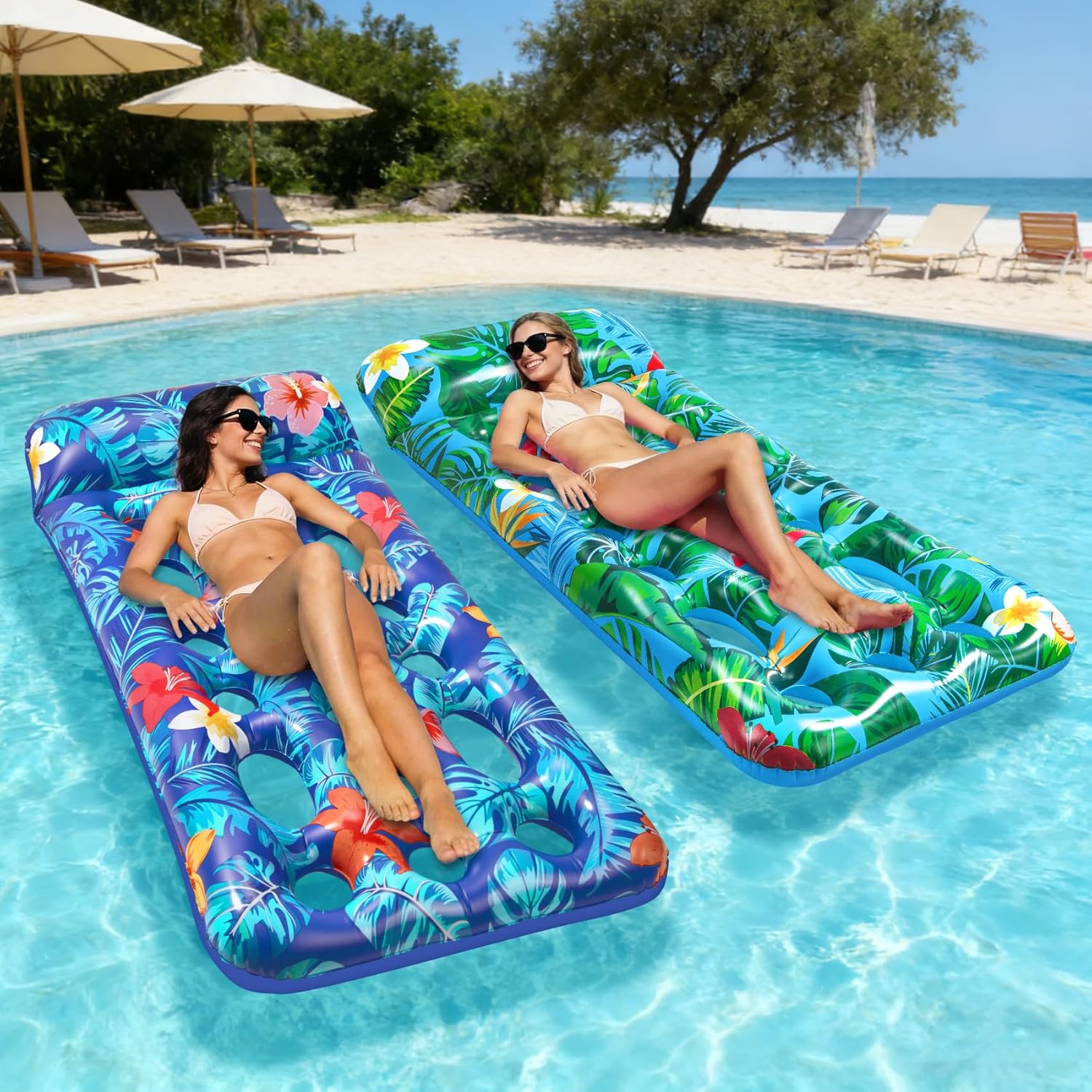 Korlon Tec Pool Floats Adult, Inflatable Tanning Pool Float Lounger, Cooling Pool Rafts Floaties for Adults Floating Mat for Summer Outdoor Lake River Beach Pool Party
