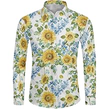 AmzPrint Casual Breathable Hawaiian Shirt for Men Big and Tall Long Sleeve Tropical Floral Printed Button Down Shirt for Men