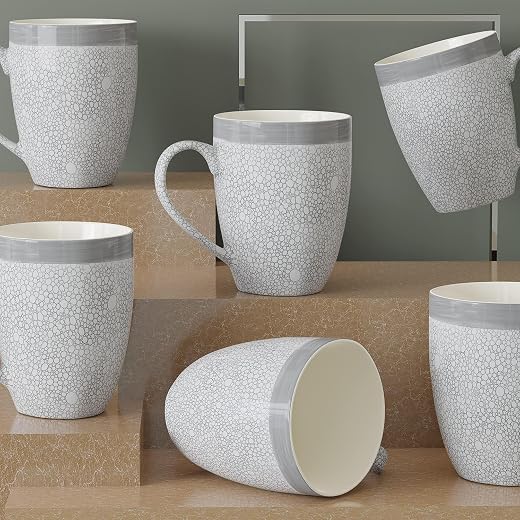 The Earth Store Grey Fizz Coffee Mugs Set of 6 Ceramic Mugs to Gift to Best Friend, Tea Mugs, Microwave Safe Coffee Mugs, ...