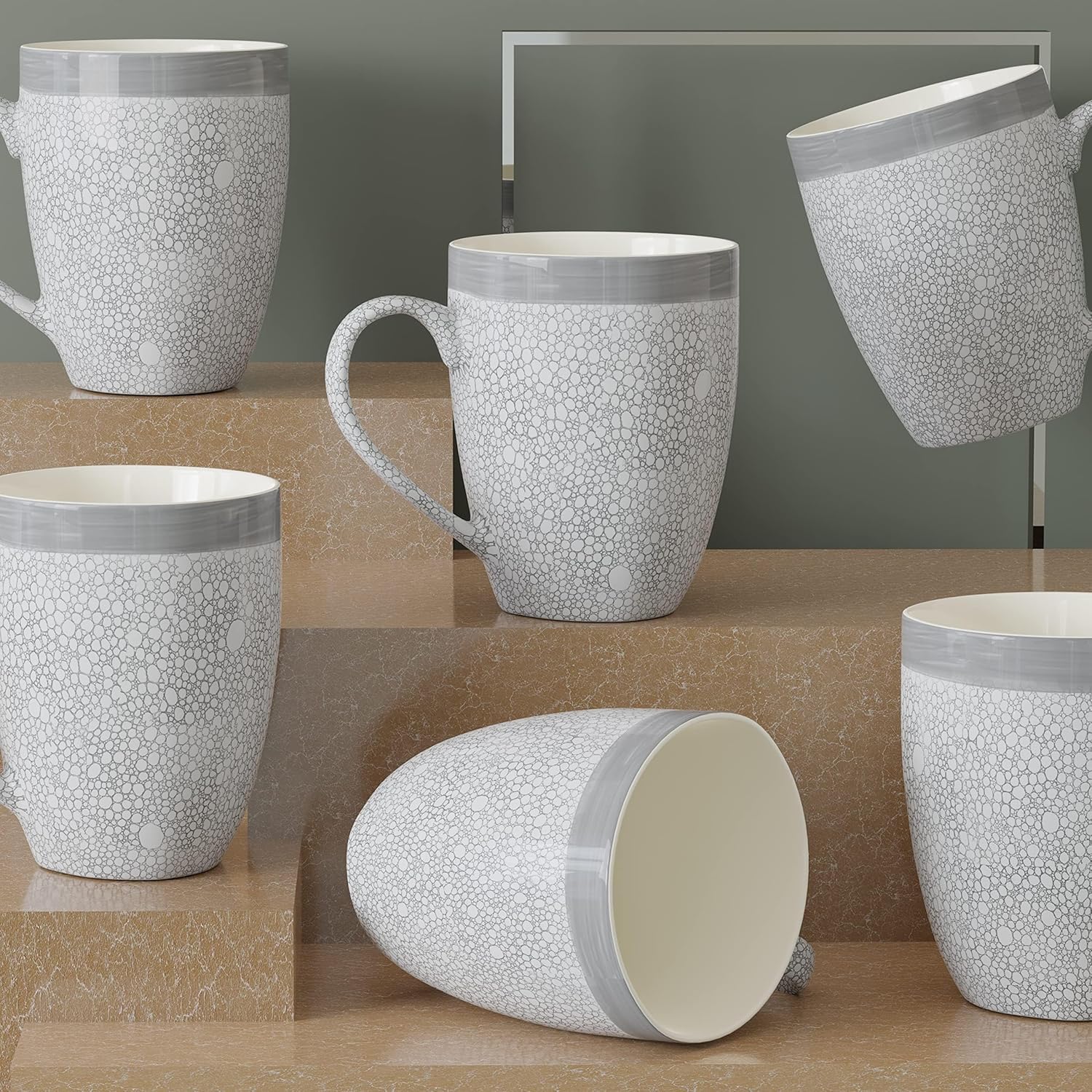 The Earth Store Grey Fizz Coffee Mugs Set of 6 Ceramic Mugs to Gift to Best Friend, Tea Mugs, Microwave Safe Coffee Mugs, Ceramic Tea Cups