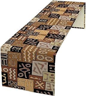 Africa Theme Table Runner Traditional Tribal African Ethnic Geometric Print Decor for Indoor Outdoor Party Dinner Festival Farmhouse Holiday Dining Room Home Kitchen Restaurant, 13x36in