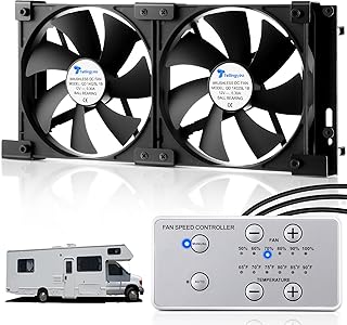 12V RV Fridge Ventilation Cooling Fan 5.5" (140mm), Custom Mounts For American RV Side Vents, Adjustable Temperature Settings, High Tech Remote With Manual/Auto Modes, IP54 Waterproof, DC12V/0.3A