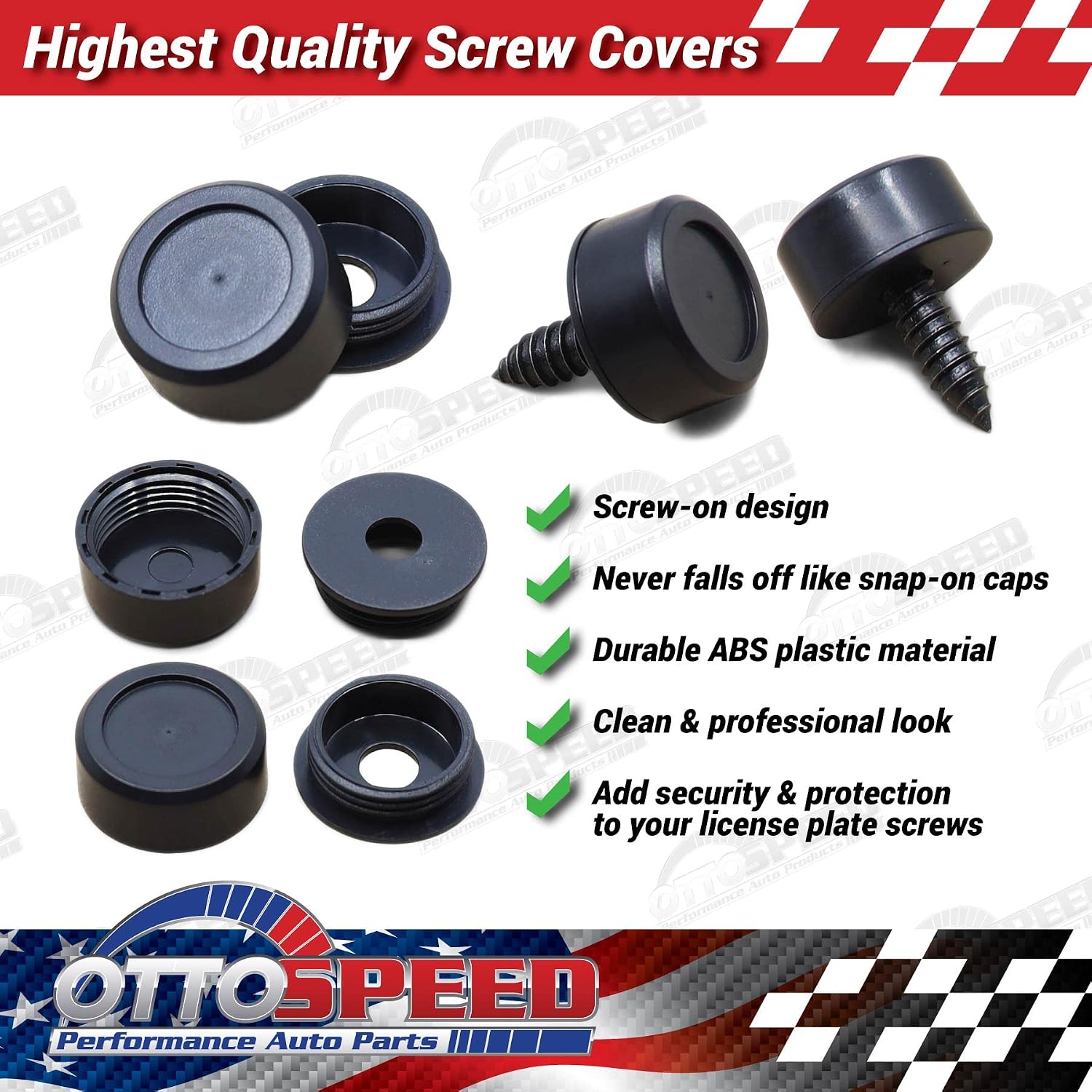 OttoSpeed License Plate Screw Fastener Kit - Black, Complete Mounting Solution for Front & Back License Plates and Frames on Cars, Trucks, SUVs - Rustproof, Self Tapping Mounting Bolts (SS)