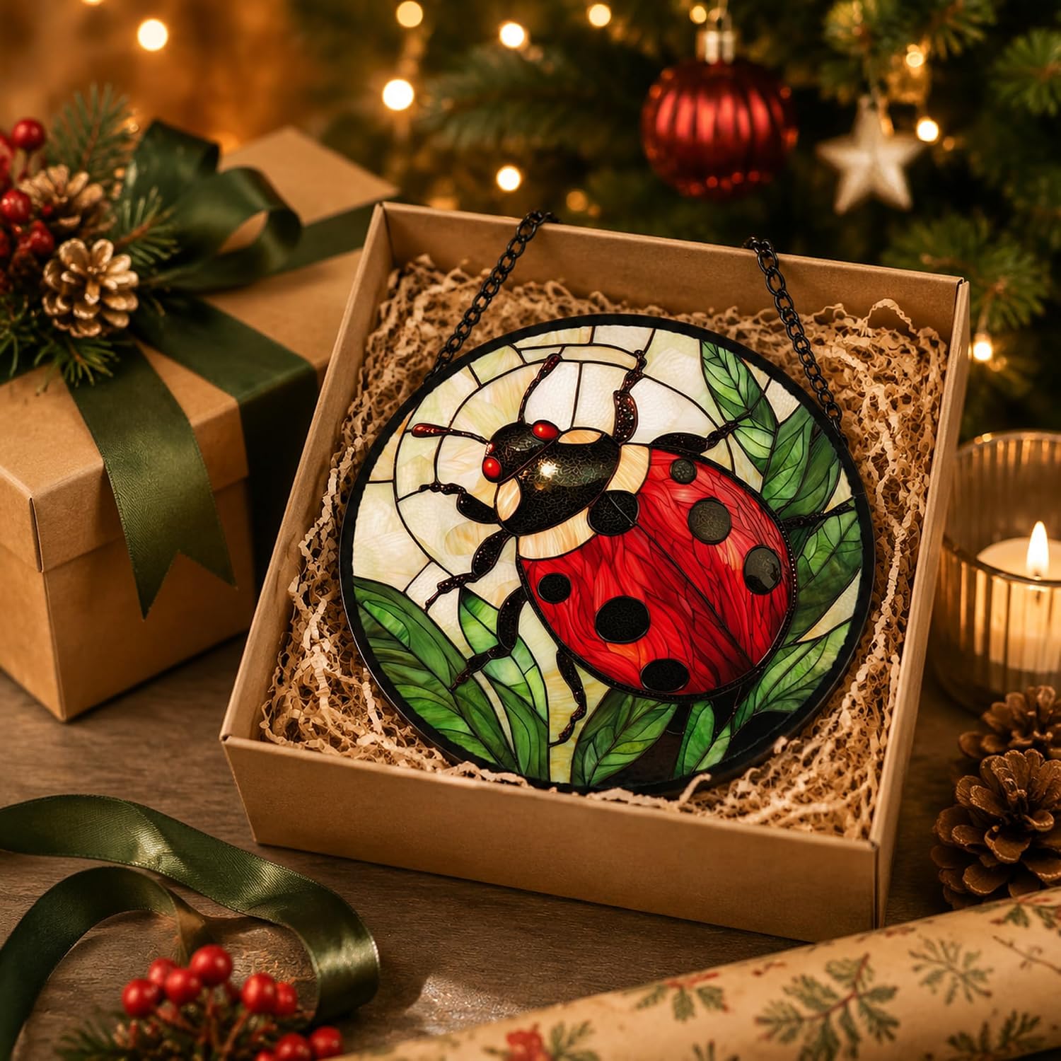 Red Ladybug Sun Catchers Indoor Window Decor Acrylic Suncatchers 9.8" image 5