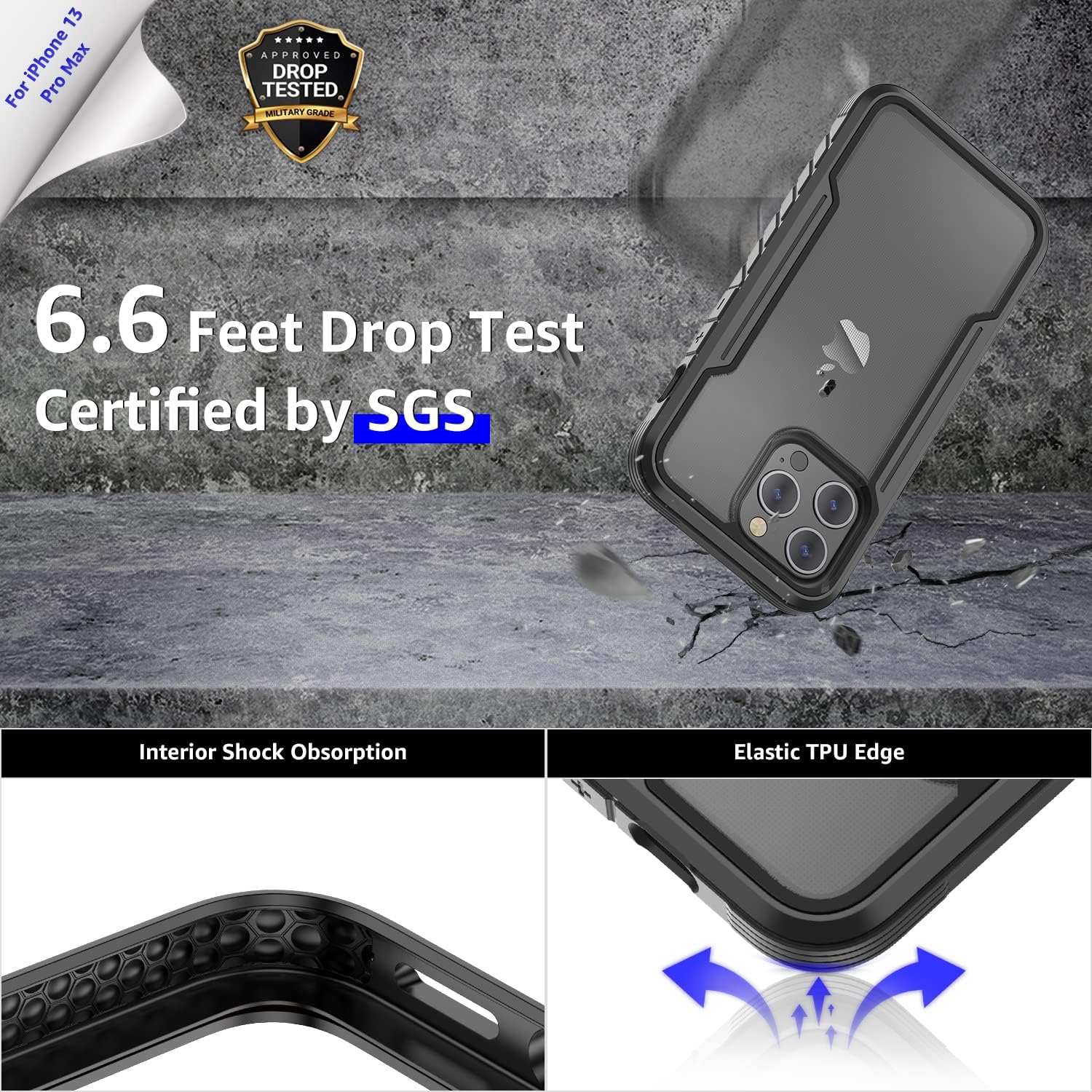 Shockproof Case Compatible with iPhone 13 Pro Max (Case 2021), Heavy Duty Protective Phone Case Clear, Rugged Aluminum Frame Case for iPhone 13 Pro Max 6.7 inch (Black)