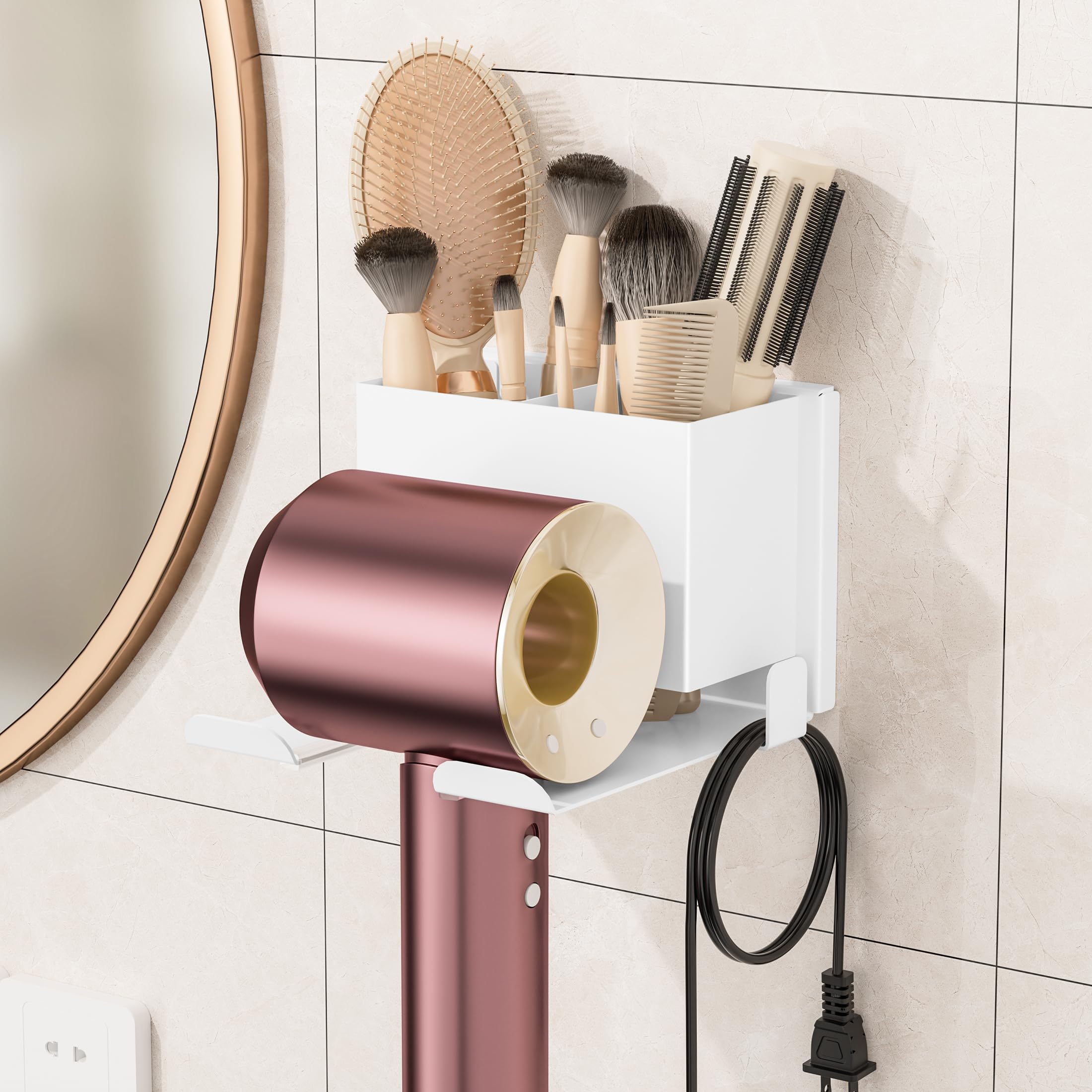 Photo 1 of BOIVSHI Hair Dryer Holder, White Blow Dryer Holder, 2 Installation Options