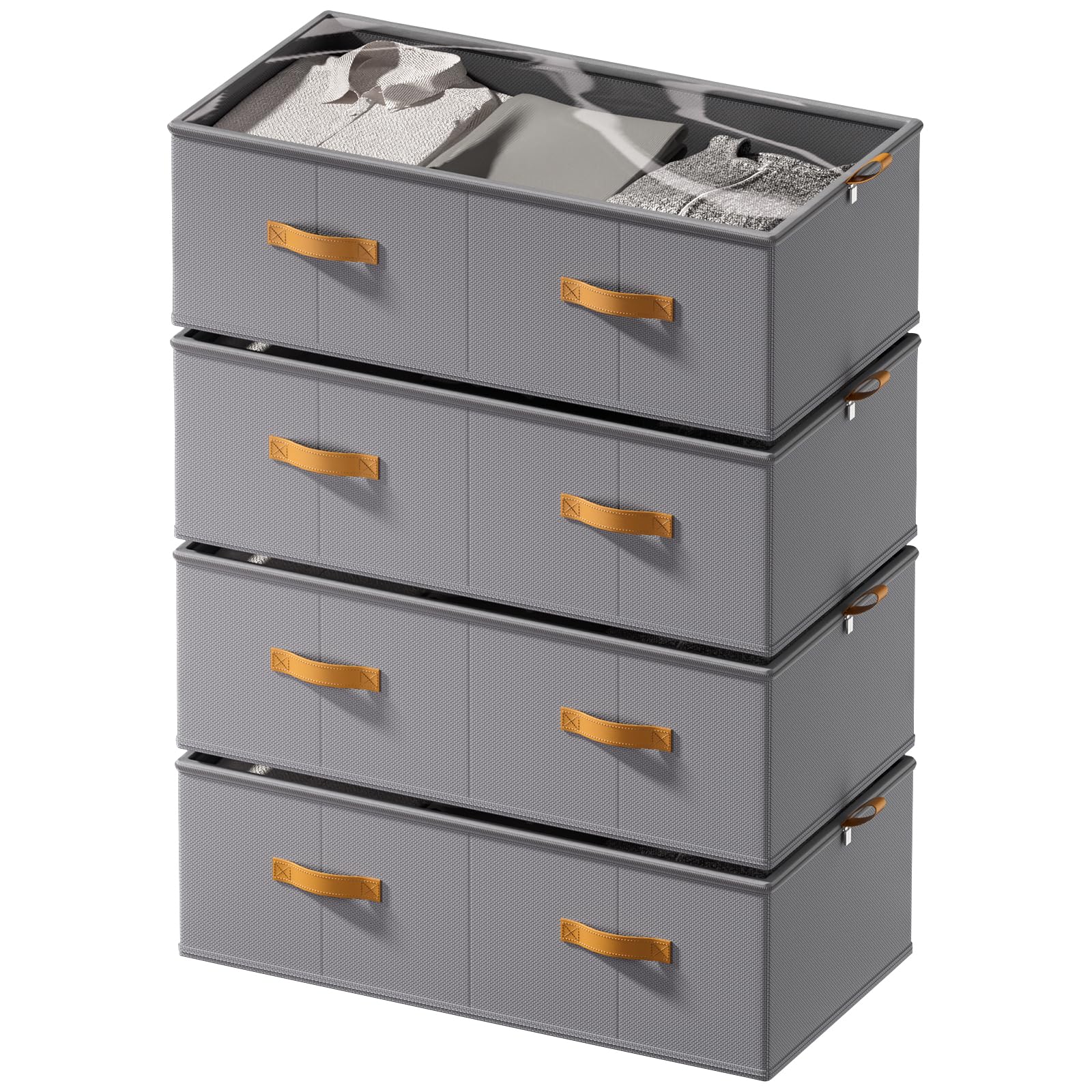 FHSQX Under Bed Storage Bins,Light Gray, 31.5x15.8x10 inch, 4 Pack