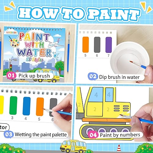 Miniatura 3 de Libros de pintura con agua para colorear para niños pequeños, papel de pintura de acuarela sin desorden para niños, kit de pintura de acuarela para