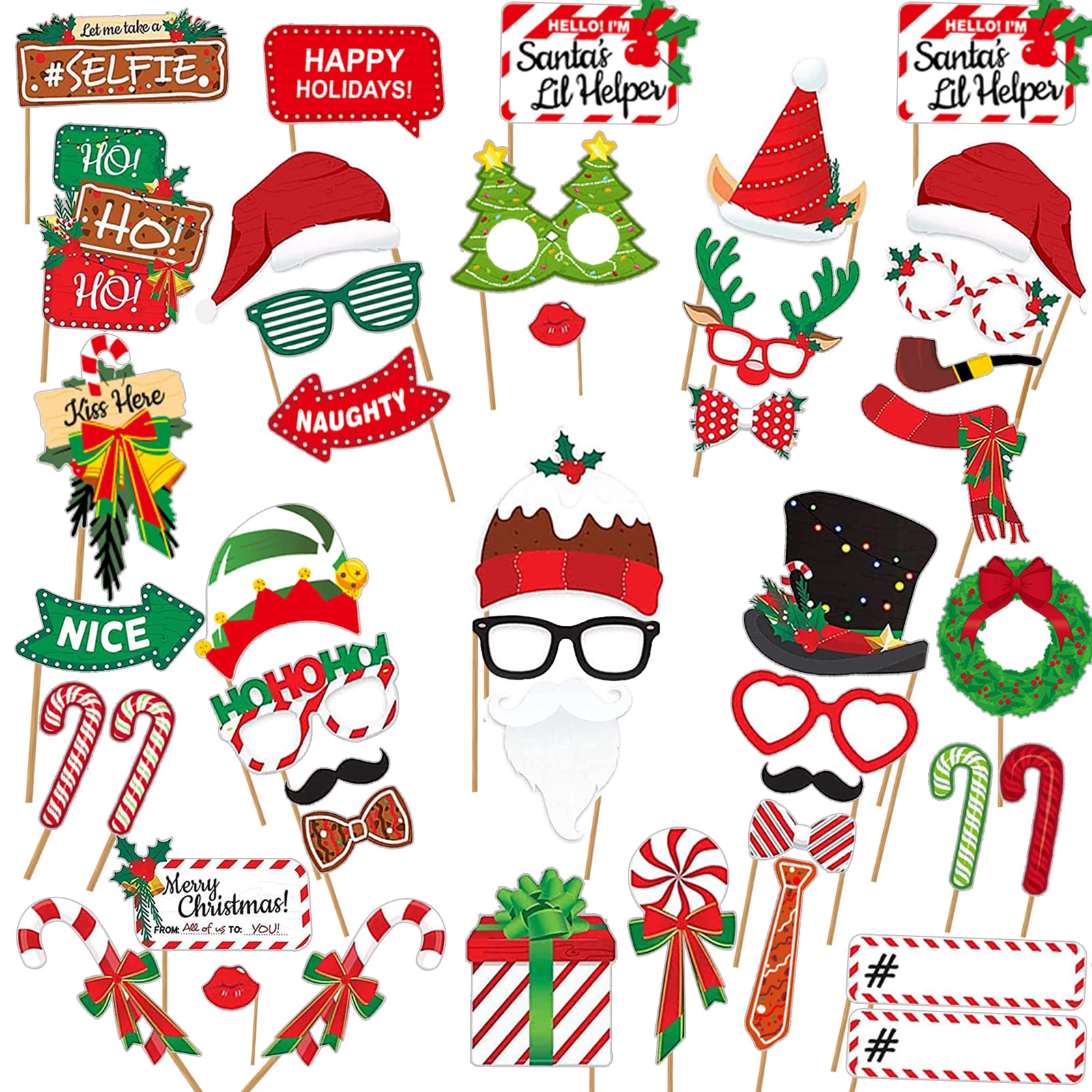 LEVSUPTY 44Pcs Christmas Party Photo Booth with Stick Props Kit for Adults Kids for Christmas Theme Party Favors Decorations Decor Supplies,Funny Xmas Selfie Props…