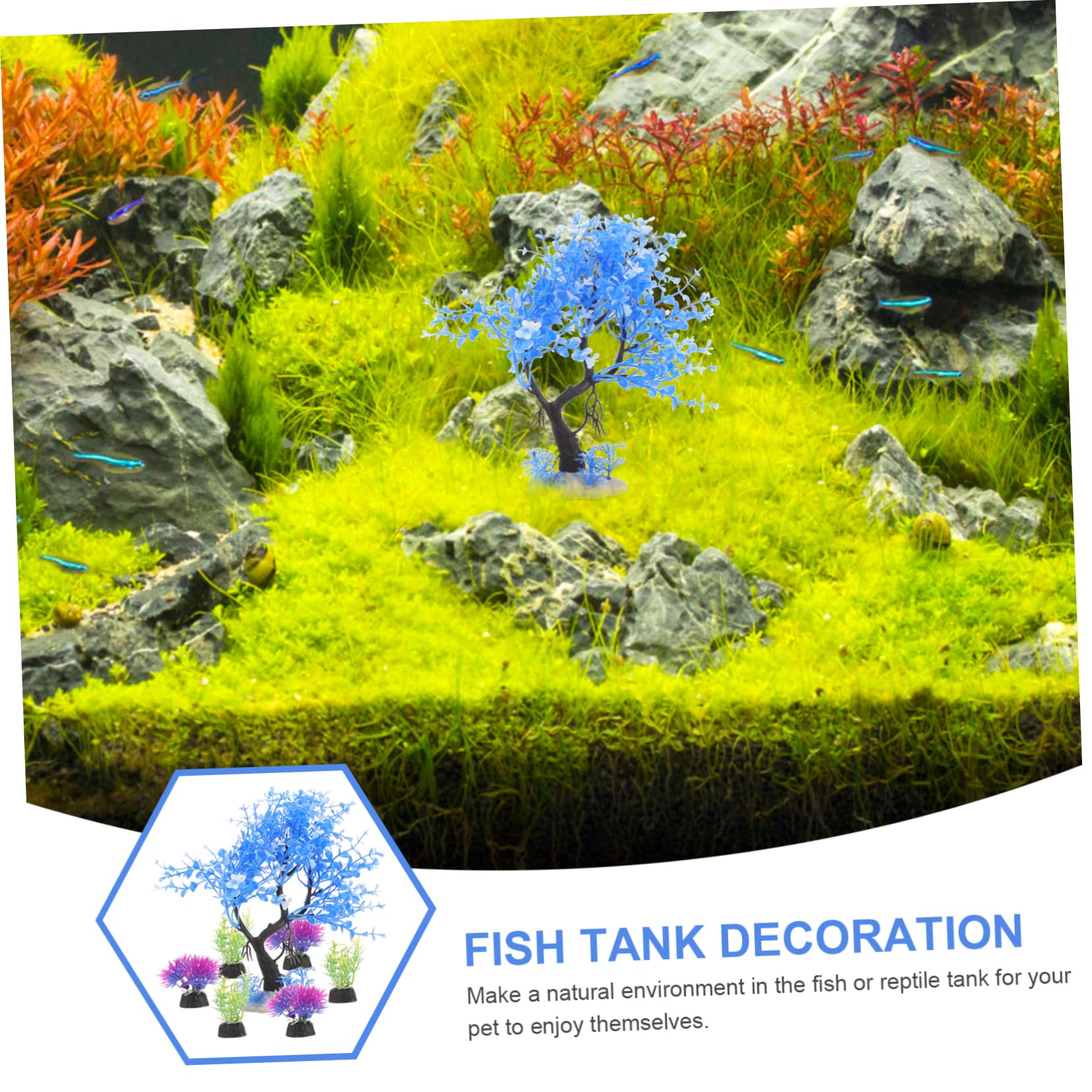 Cabilock 3 Series Decoración De De Agua Simulada. Accesorios para Peceras Decoraciones Planta De Peces Falso Decoración De Peces del Acuario El Plastico 7 Piezas*3