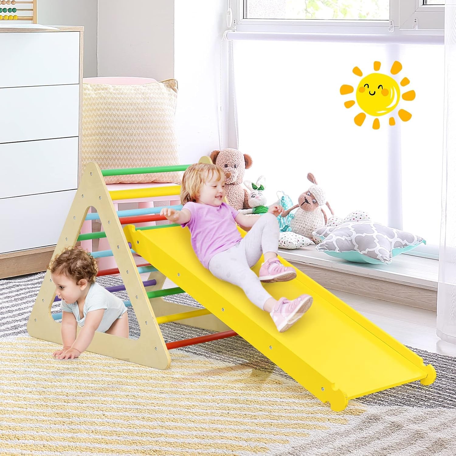 Parco Giochi per Bambini per Interni, Parco Giochi in Legno al Coperto con Scaletta in
