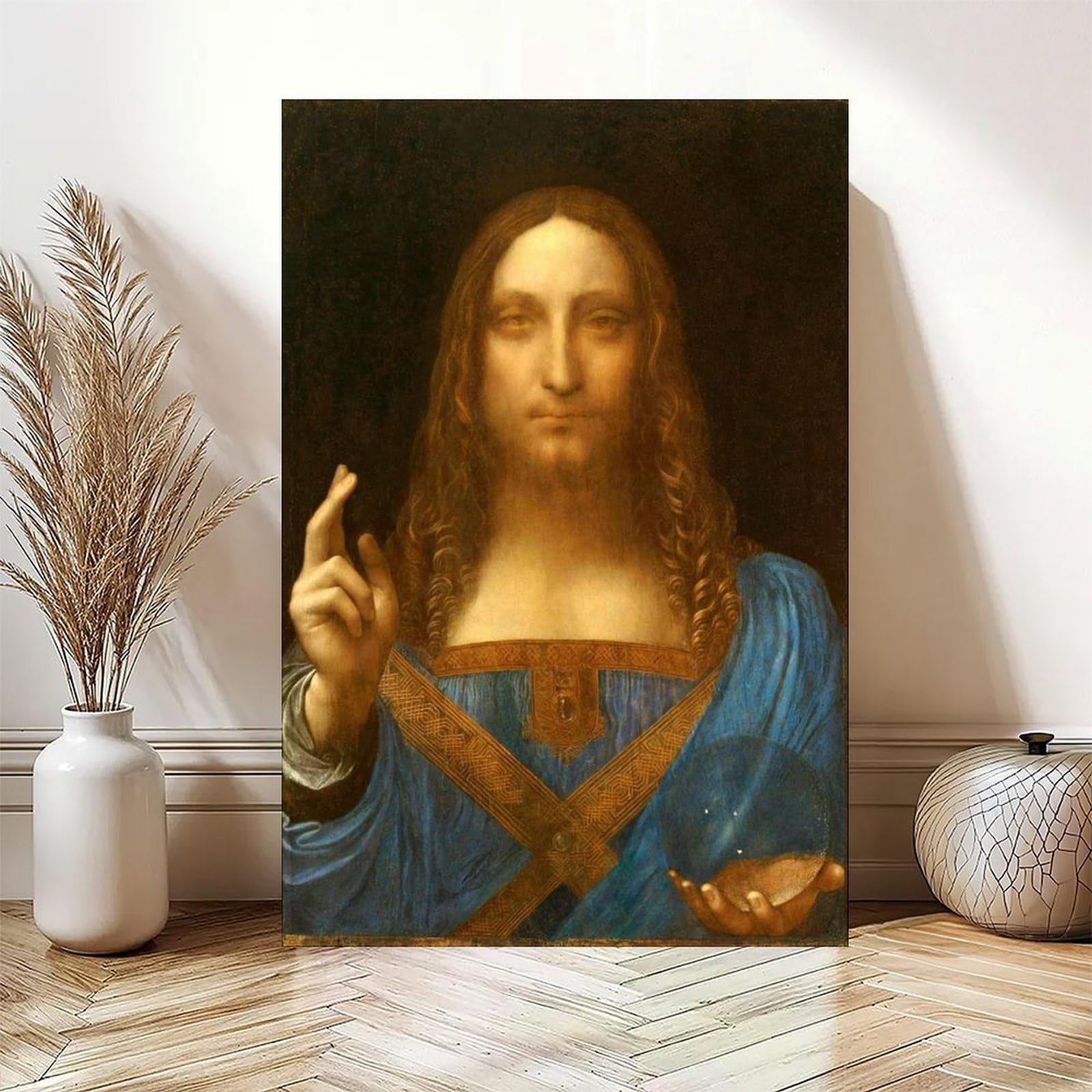 Póster restaurado de Salvator Mundi Leonardo Da Vinci para dormitorio, lienzo decorativo para pared, oficina, habitación, marco de regalo, 30 x 45 cm