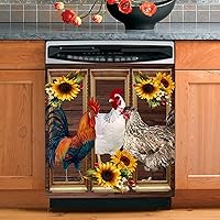 Vista 2 de Imán de vinilo para decoración de pollo de granja, para la parte delantera, para la parte delantera, para nevera de girasol de madera, gallo, puerta