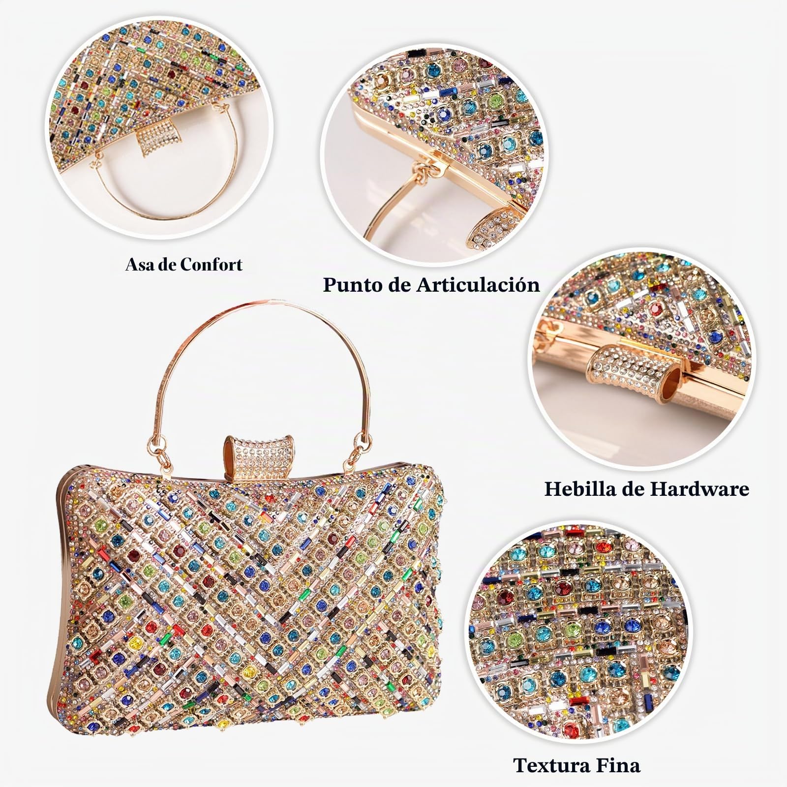 Bolso de Fiesta para Mujer Diamantes de Imitación Clutch Bolso de Boda Elegante Bolsa de Noche Formal Bolsos Bandolera Bolso de Hombro Pequeña para Fiesta de Graduación Boda Banquete Multicolor