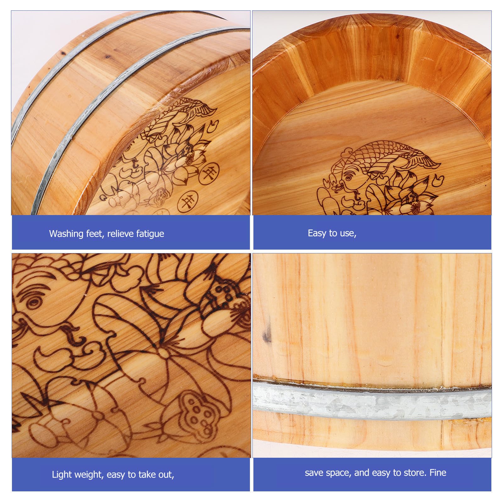 Cubo Reutilizable para Lavar los Pies de Madera, Ligero y Fácil de Usar para Baño de Pies en Casa, Adecuado para Remojo y Pedicura Cómoda