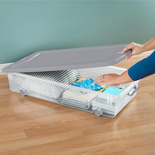 Miniatura 5 de Sterilite Paquete de 4 contenedores de almacenamiento con ruedas debajo de la cama, contenedor de plástico de 56 cuartos de galón con tapa de