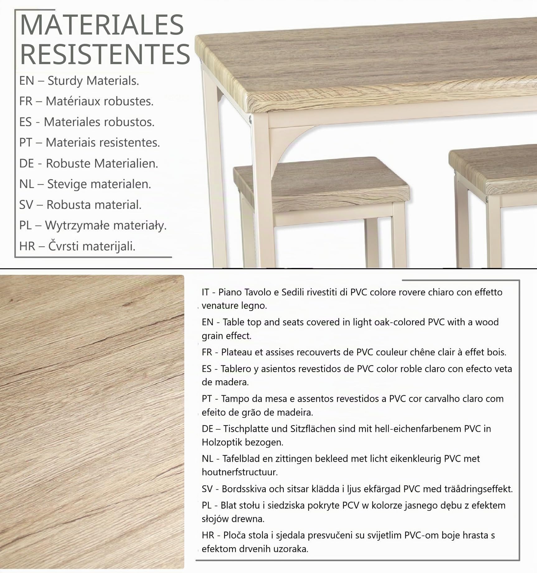 YELLOO Mod. RICCIONE Set de Mesa de Cocina Bar y 4 TABURETES Color Beige 110 cm x 66 cm x 110 cm Altura