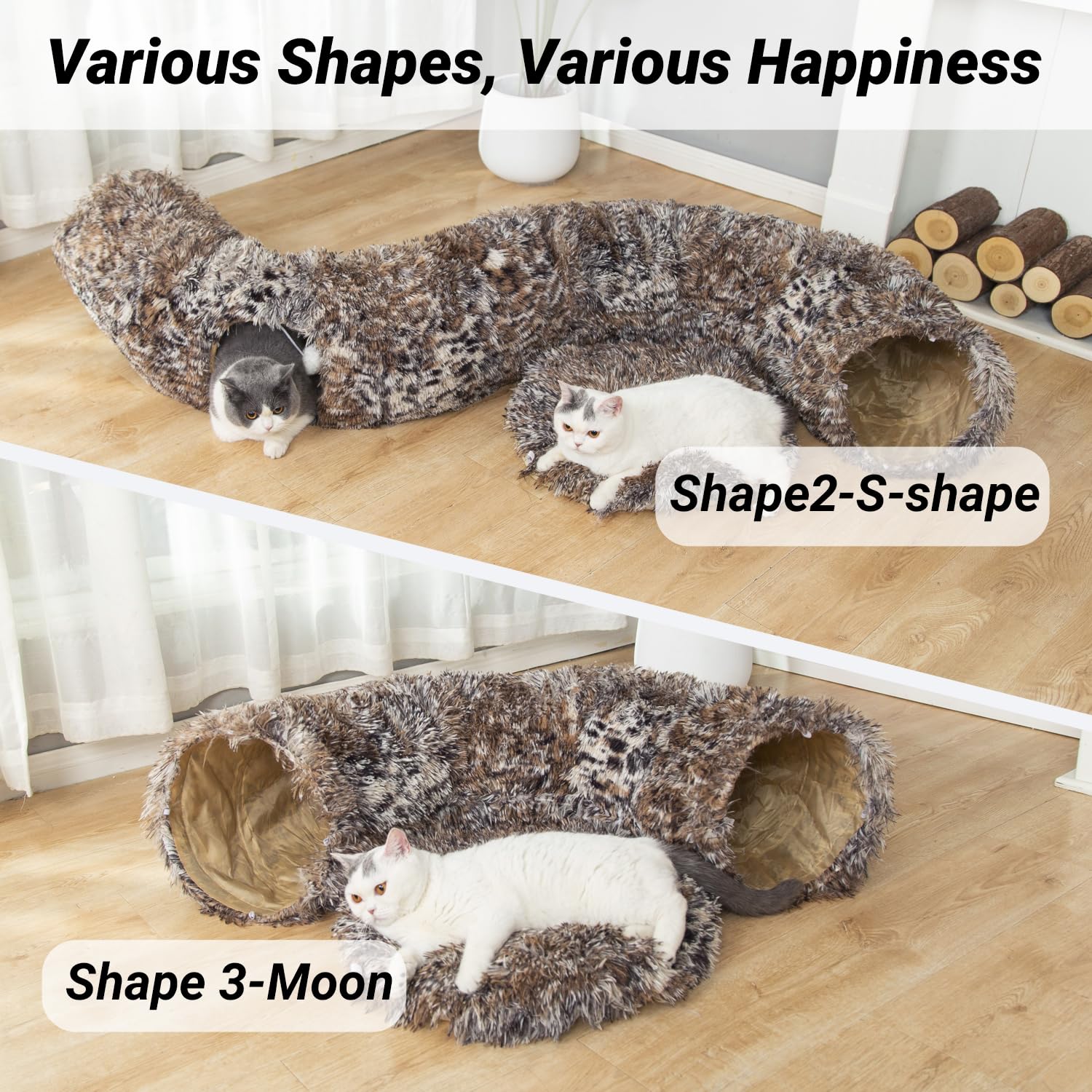 Cama tipo túnel de felpa cálida y esponjosa con cojín lavable, tubo grande, juguetes de 3 pies de diámetro, plegable, para interiores, gatos, gatitos, cachorros, conejos, hurones, leopardos