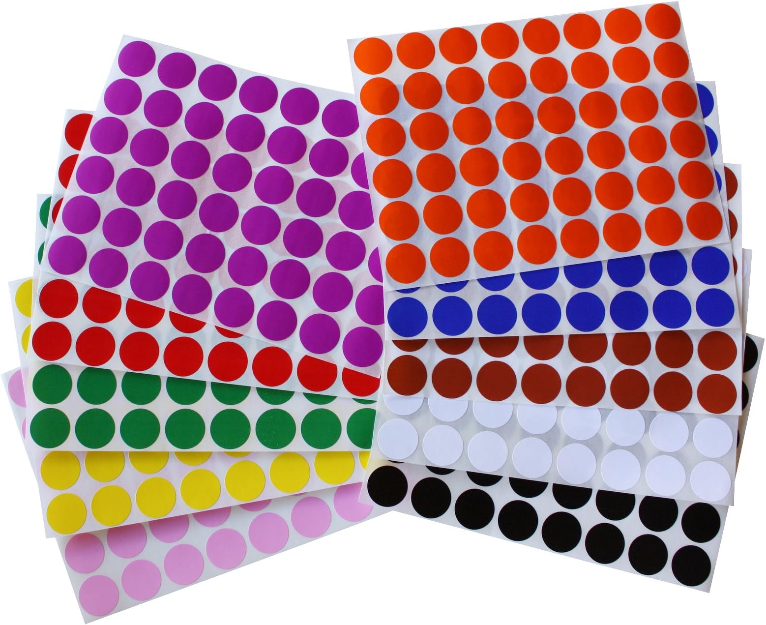 Color Coding Labels ~ 3/4" diameter (11/16 - 17mm) Round Dot Stickers 10 colors combination - Black, White, Red, Green, Yellow, Pink, Red, Orange, Brown and Blue - 576 pack