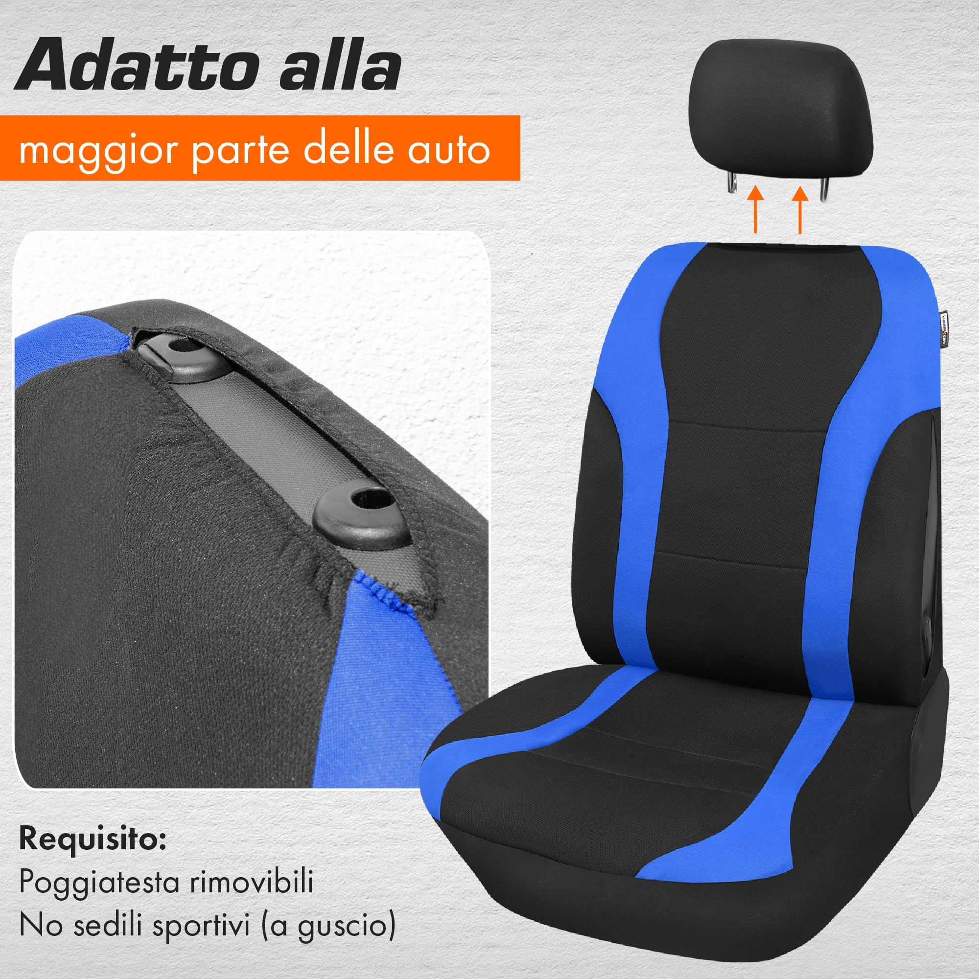 Upgrade4cars Coprisedili Auto Universale Nero Blu | Set Coprisedile Universali per Anteriori e Posteriori