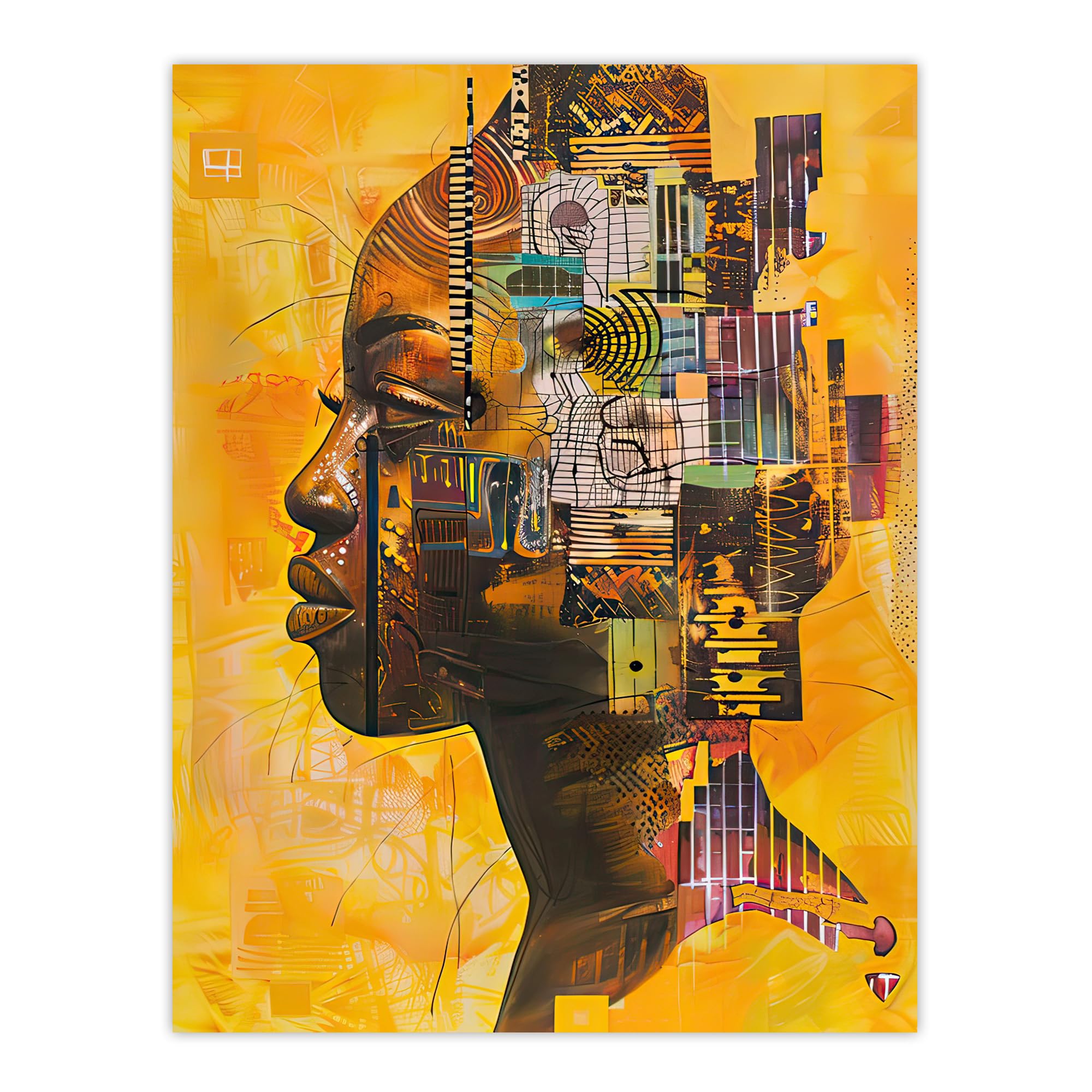 Artery8 Abstract African Woman Portrait Futuristic Ochre Living Room Extra Large XL Wall Art Poster Print