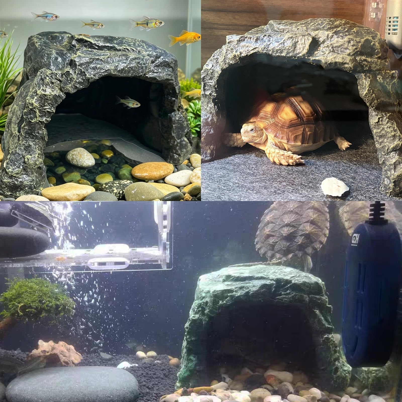 Tfwadmx Cueva de reptiles de la roca del escondite de la roca del hábitat de la decoración del acuario pequeño escondite de la tortuga para lagartos, tortugas, reptiles, anfibios, peces