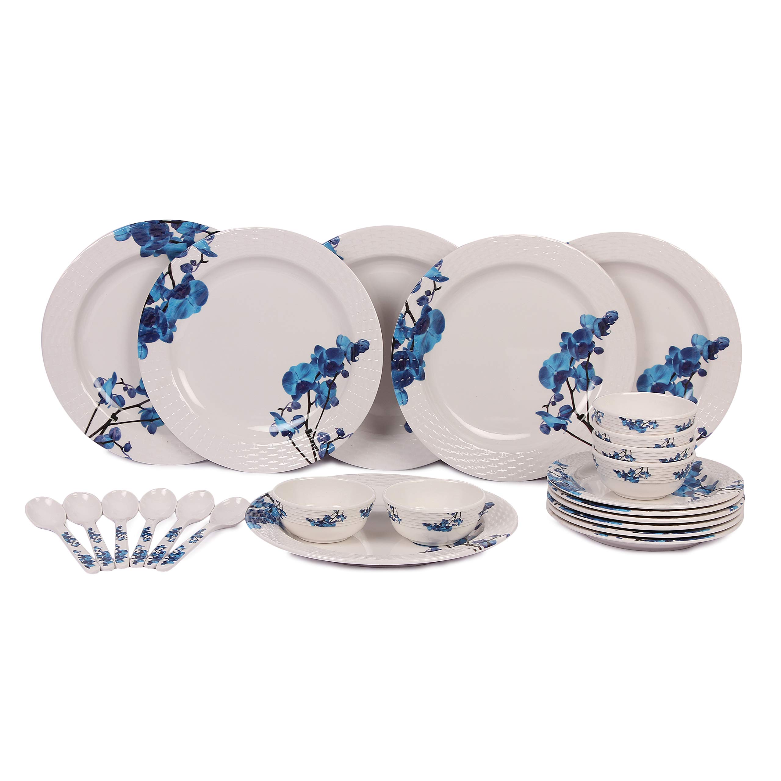 AE Maharani Lotus Dinnerware- Melamine Lightweight Dishwasher Safe Dinner Set - 24 Pieces, White A