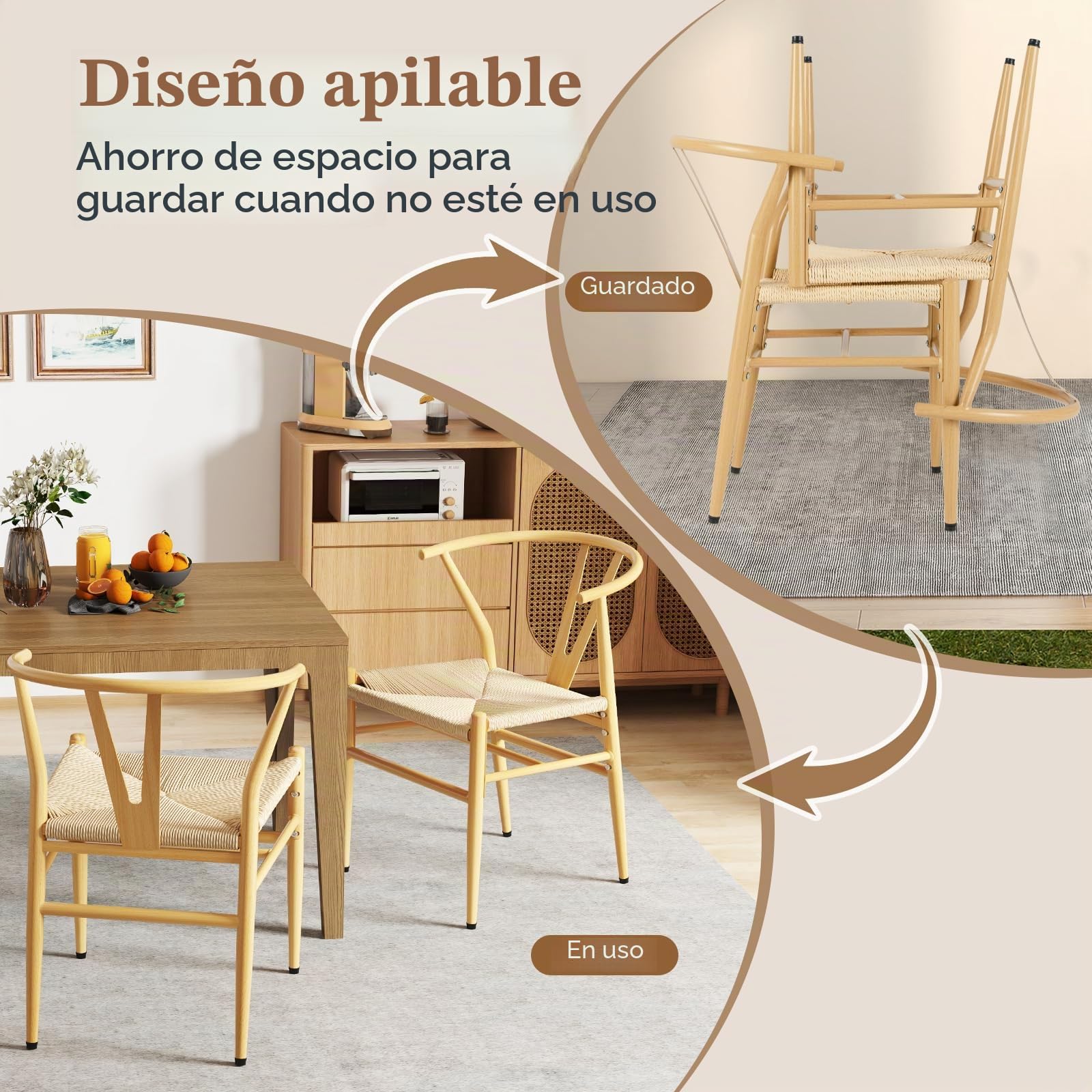 GIANTEX Juego de 2 Sillas de Comedorcon Diseño Apilable, 54 x 59 x 73 cm, Sillas Modernas con Respaldo Curvado y Asiento de Ratán, Carga hasta 150 kg, para Cocina, Salón (Natural)