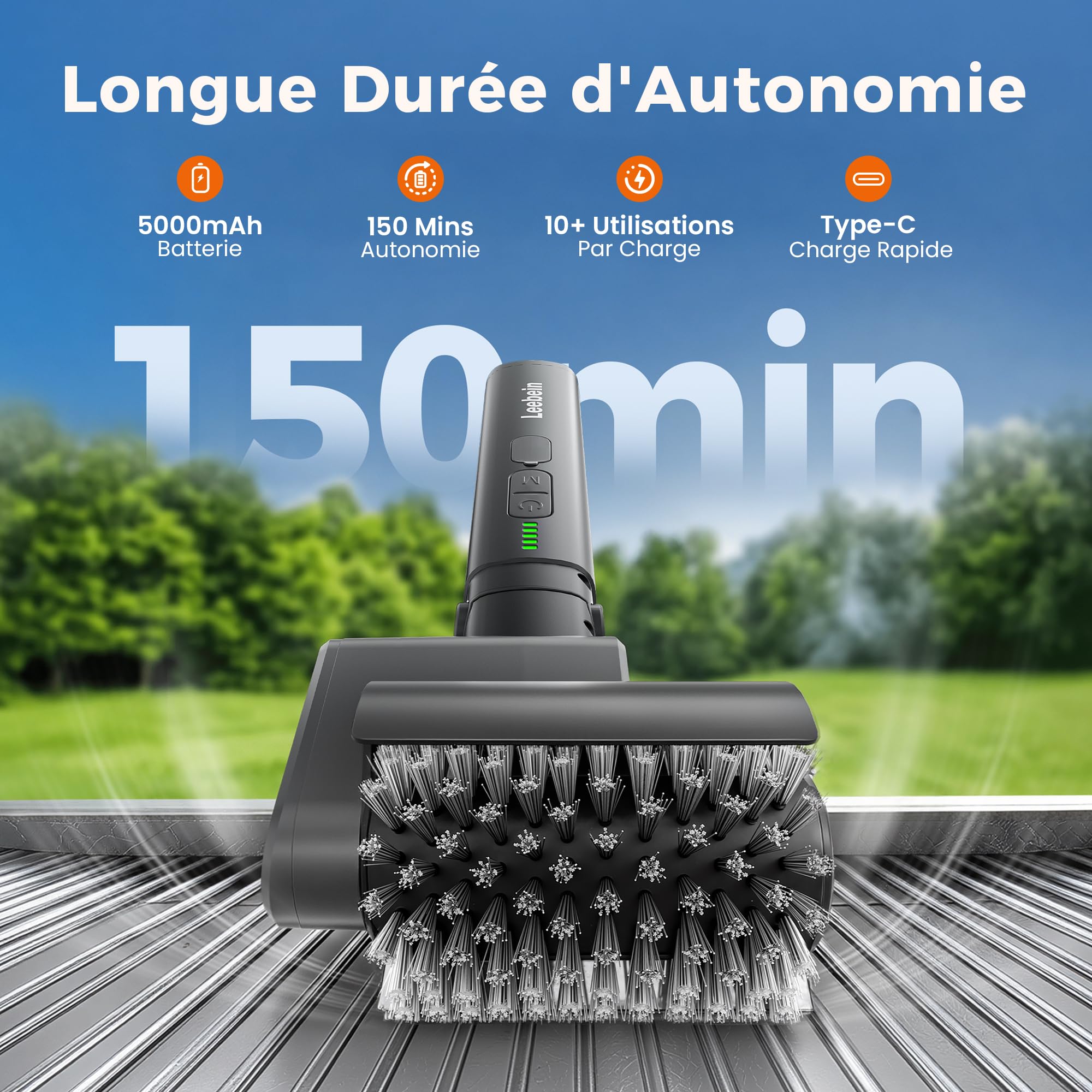 Leebein Brosse Électrique pour Barbecue, 2026 Brosse Électrique Nettoyage 3 Vitesses & Angle Réglable avec 3 Têtes Remplaçables, 150 Min Autonomie, Résistante à l'eau et aux Hautes Températures