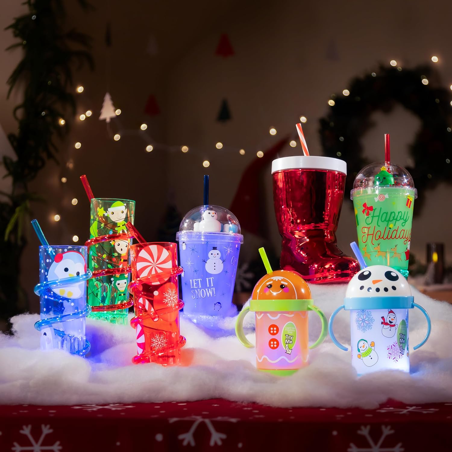 Light Up Christmas Sippy Cups (2 Pack, Snowman & Gingerbread Man) – BPA-Free, LED Holiday Drinkware, Stocking Stuffer, Secret Santa Gift, Party Favor for Kids & Adults - Image 9